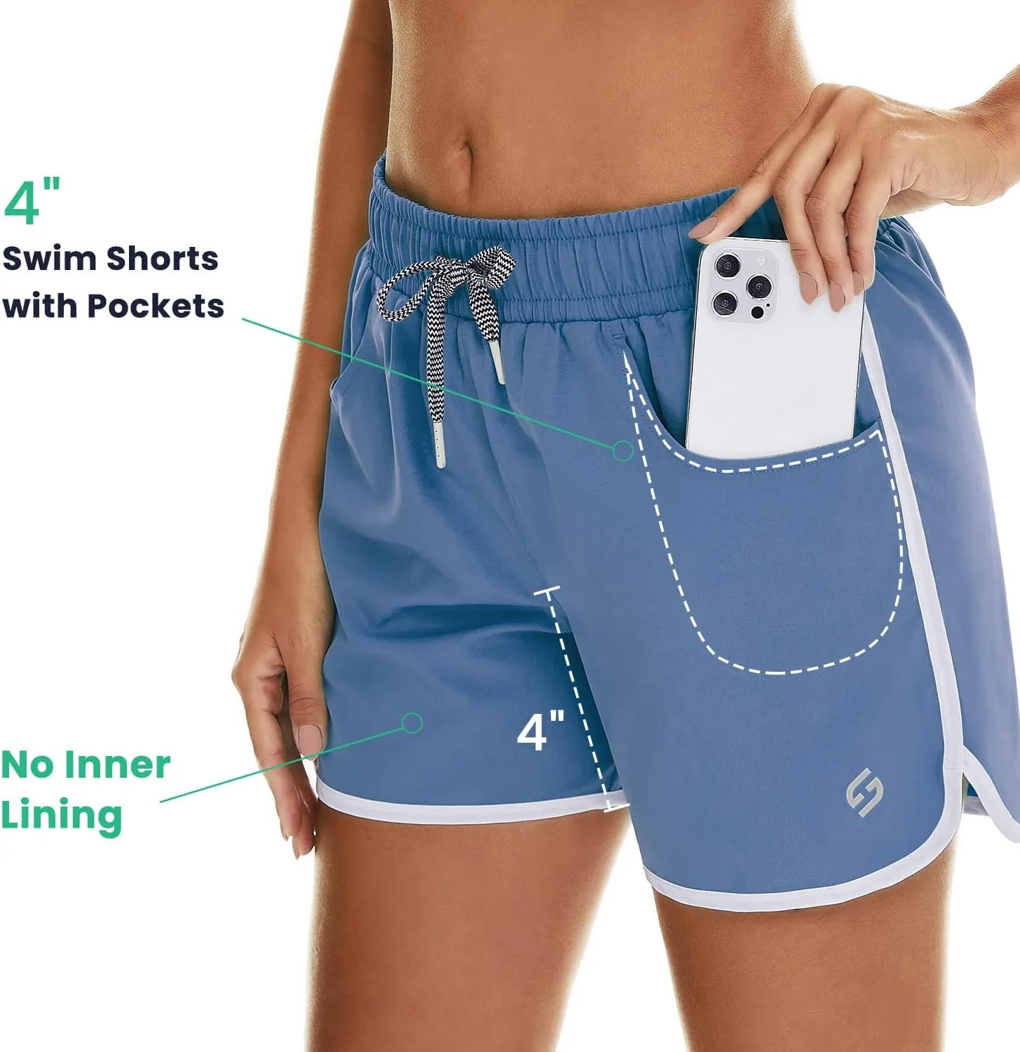 HODOSPORTS Women's 4" Swim Shorts Quick Dry Board Shorts Swimsuit Bottom with Pockets
