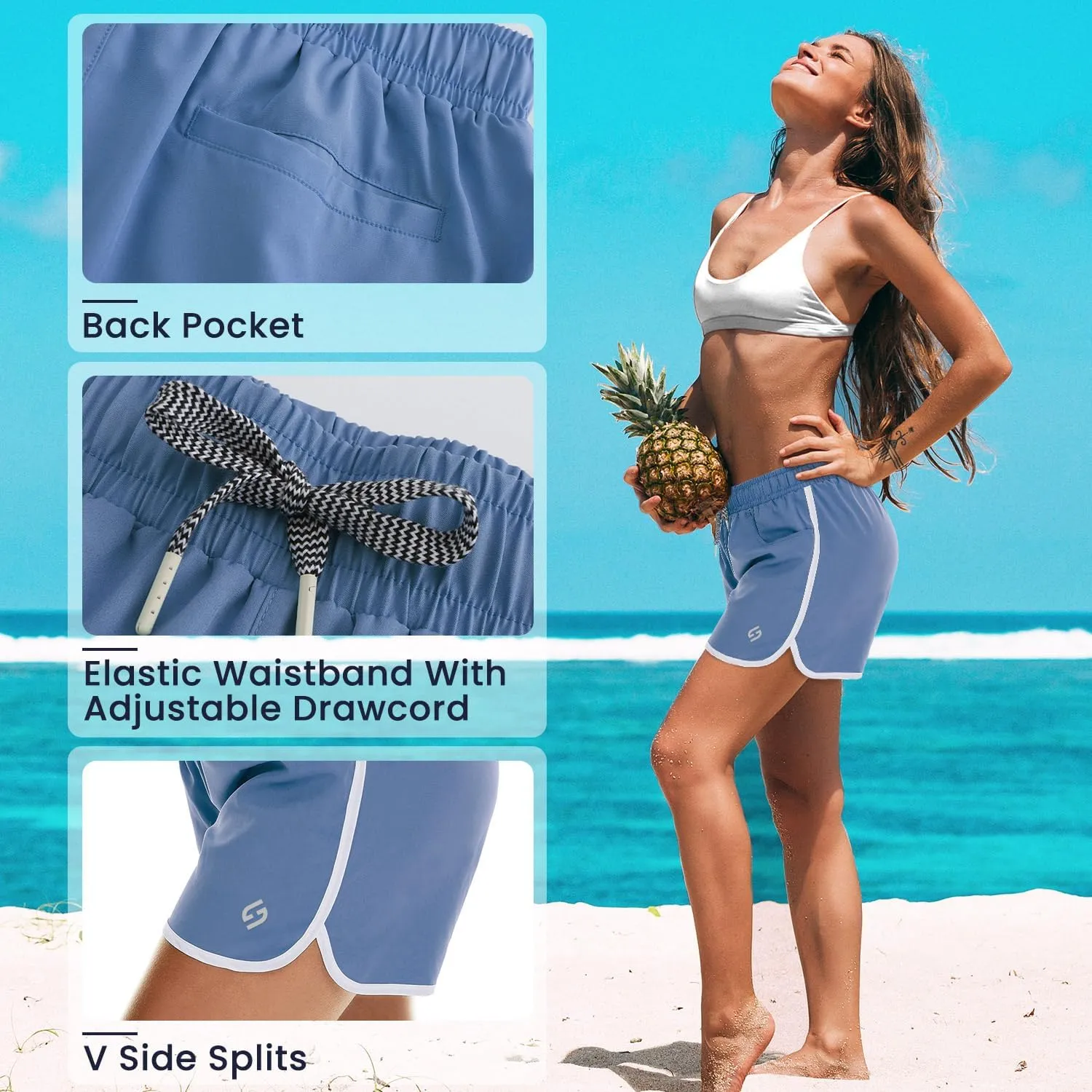 HODOSPORTS Women's 4" Swim Shorts Quick Dry Board Shorts Swimsuit Bottom with Pockets