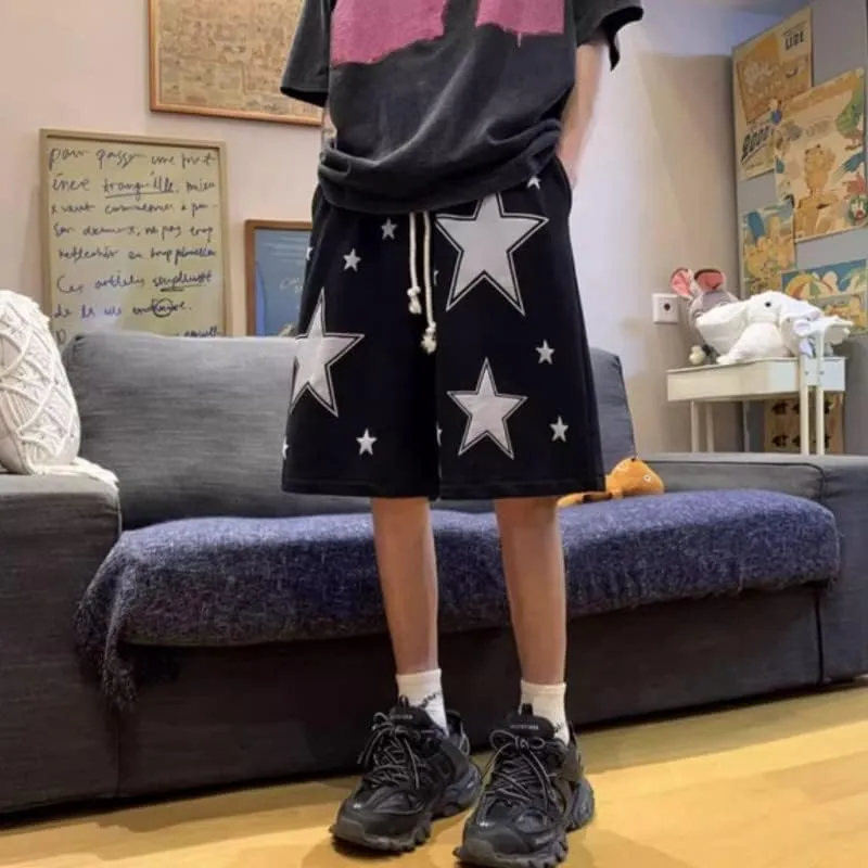 Hopecn Women's Y2K Baggy Shorts Star Aesthetic High Waist Wide Leg Athletic Pants Vintage Fashion Summer Streetwear.