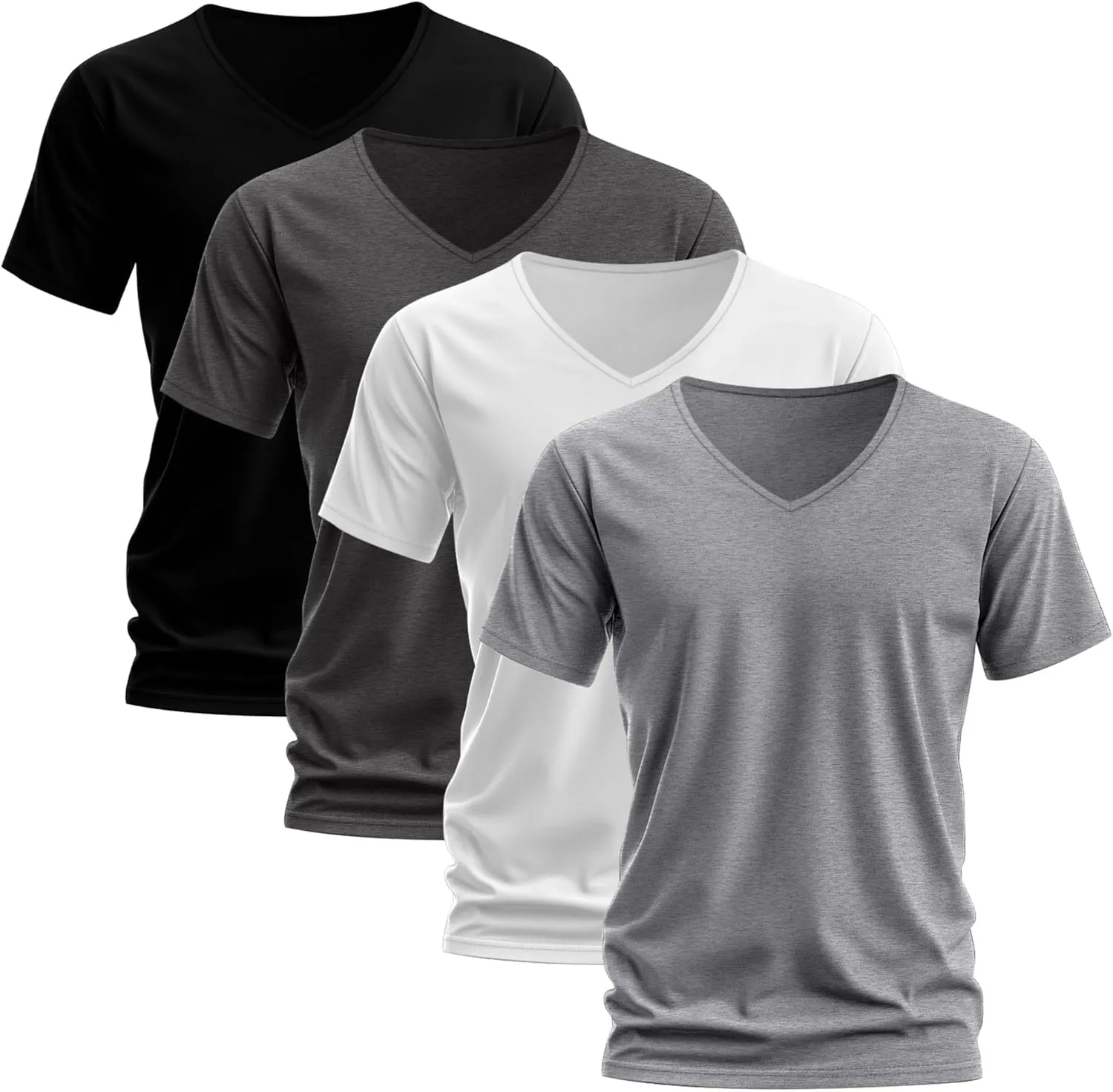 Huukeay 4 Pack Men's V Neck Cotton T Shirts M-7XL Regular Big and Tall Short Sleeve Tee 2025 Summer Clothing