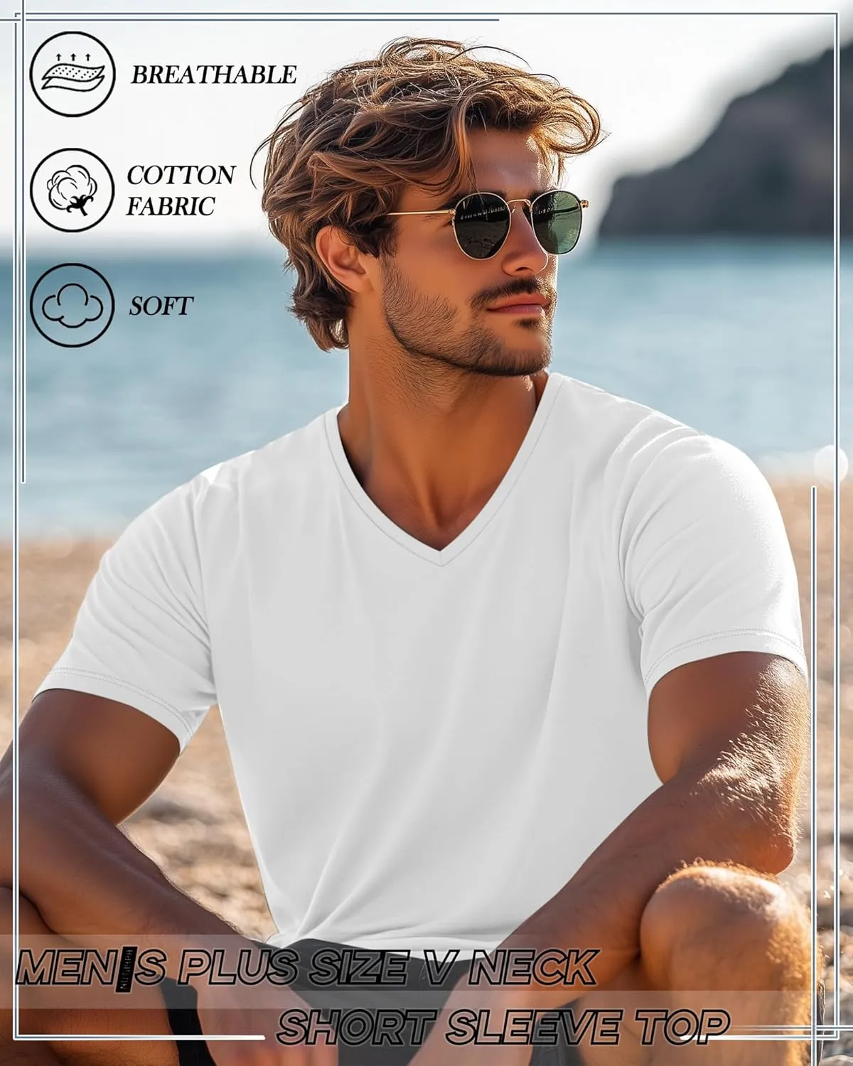 Huukeay 4 Pack Men's V Neck Cotton T Shirts M-7XL Regular Big and Tall Short Sleeve Tee 2025 Summer Clothing