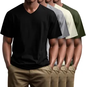 Huukeay 4 Pack Men's V Neck Cotton T Shirts M-7XL Regular Big and Tall Short Sleeve Tee 2025 Summer Clothing