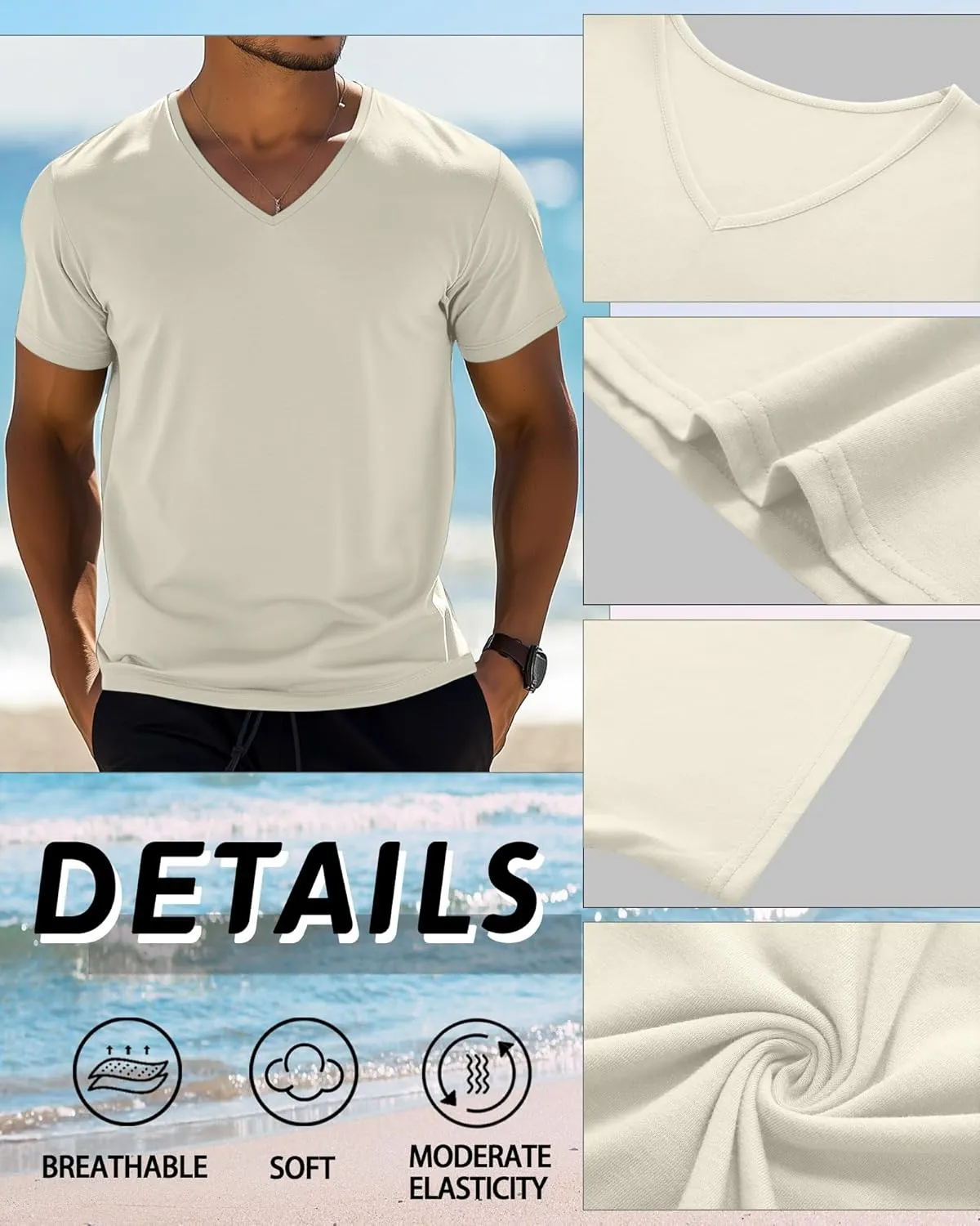 Huukeay 4 Pack Men's V Neck Cotton T Shirts M-7XL Regular Big and Tall Short Sleeve Tee 2025 Summer Clothing