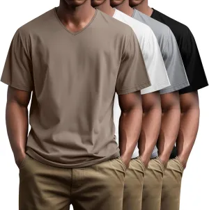 Huukeay 4 Pack Men's V Neck Cotton T Shirts M-7XL Regular Big and Tall Short Sleeve Tee 2025 Summer Clothing