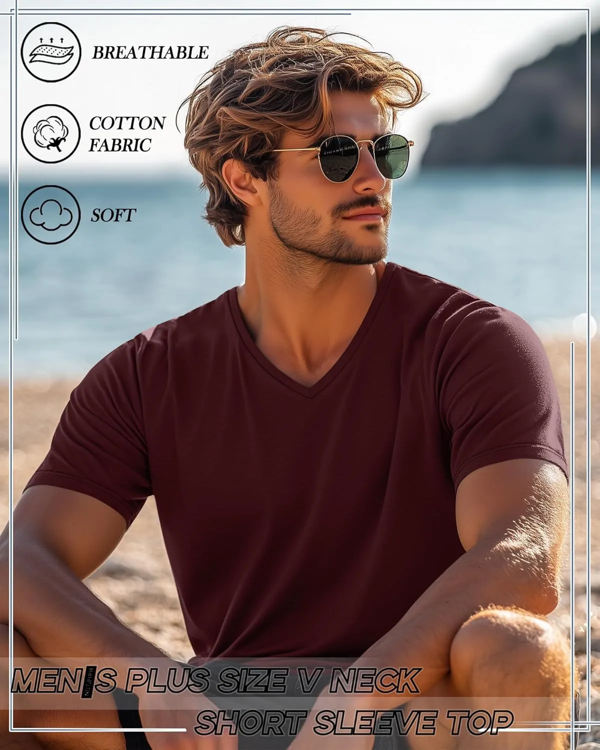 Huukeay 4 Pack Men's V Neck Cotton T Shirts M-7XL Regular Big and Tall Short Sleeve Tee 2025 Summer Clothing