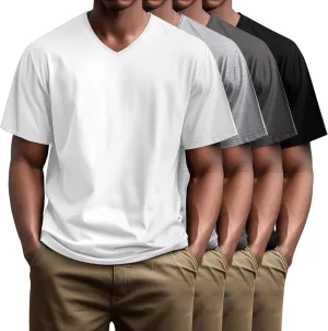 Huukeay 4 Pack Men's V Neck Cotton T Shirts M-7XL Regular Big and Tall Short Sleeve Tee 2025 Summer Clothing