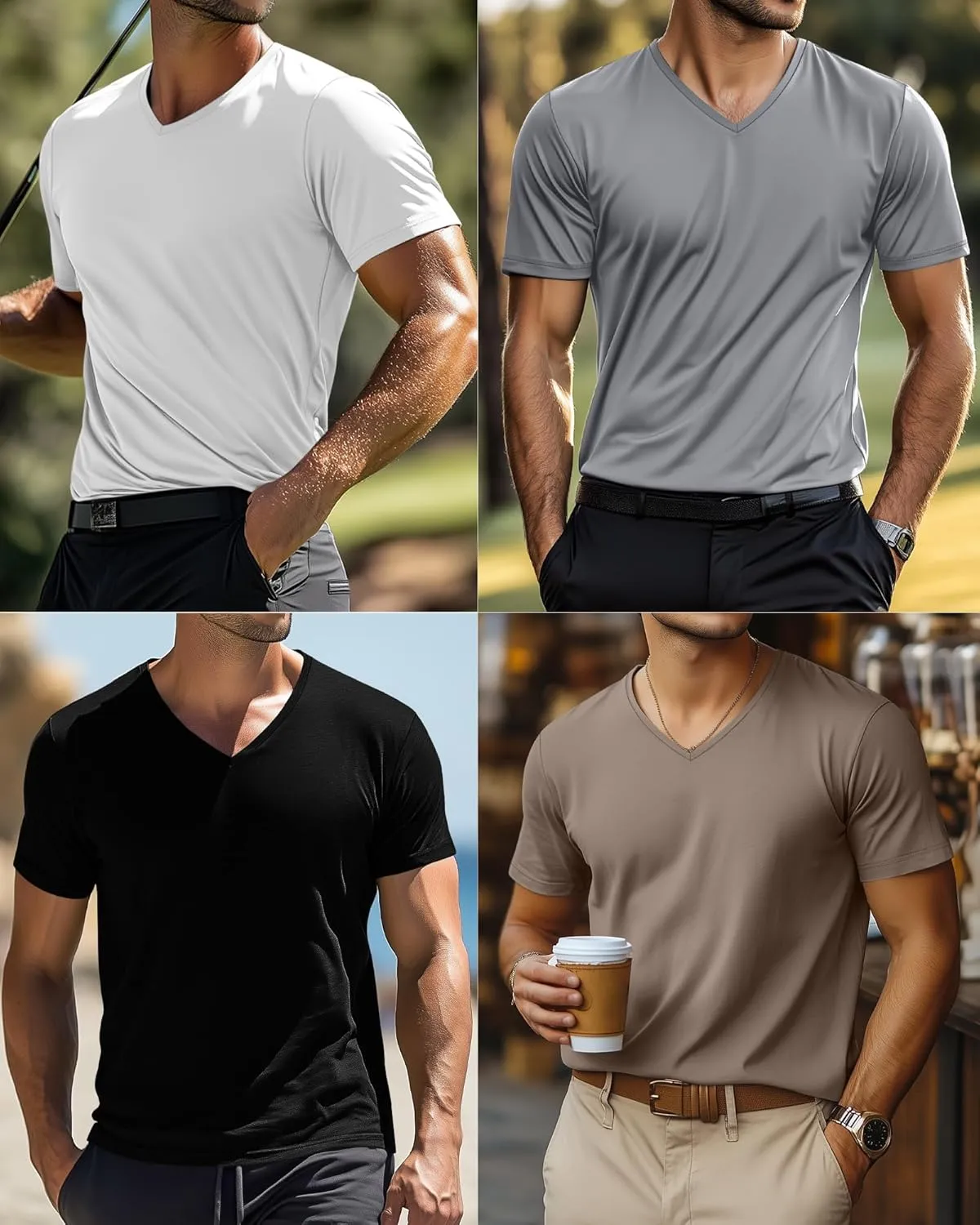 Huukeay 4 Pack Men's V Neck Cotton T Shirts M-7XL Regular Big and Tall Short Sleeve Tee 2025 Summer Clothing