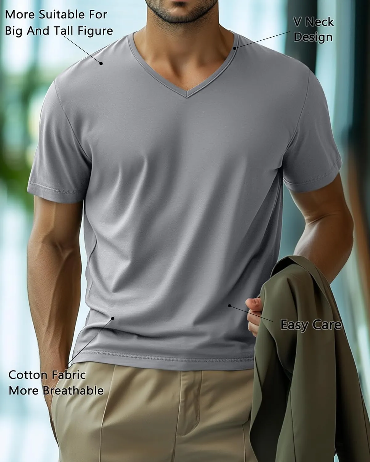 Huukeay 4 Pack Men's V Neck Cotton T Shirts M-7XL Regular Big and Tall Short Sleeve Tee 2025 Summer Clothing