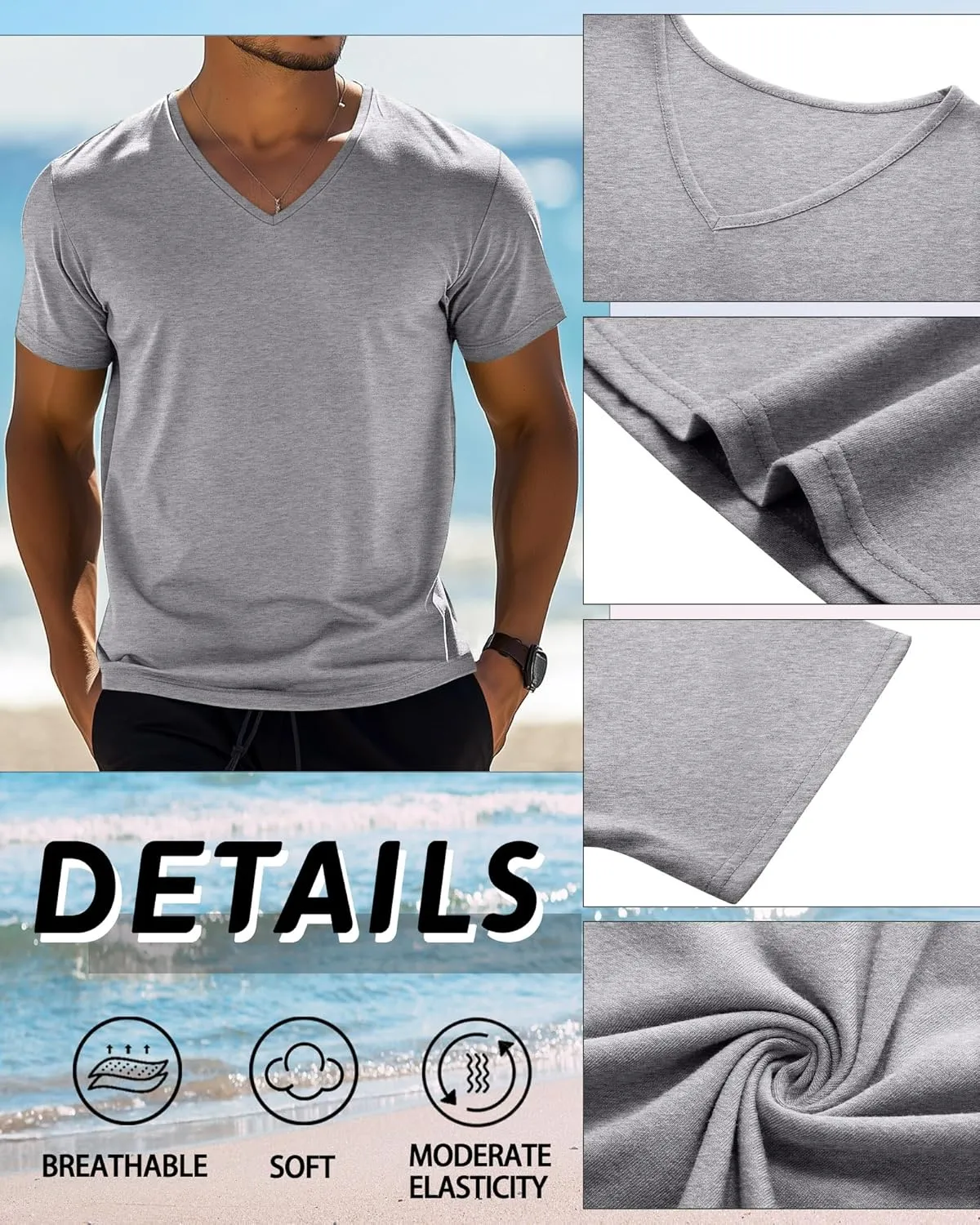 Huukeay 4 Pack Men's V Neck Cotton T Shirts M-7XL Regular Big and Tall Short Sleeve Tee 2025 Summer Clothing