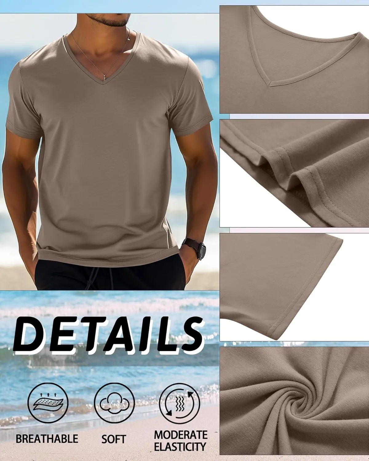 Huukeay 4 Pack Men's V Neck Cotton T Shirts M-7XL Regular Big and Tall Short Sleeve Tee 2025 Summer Clothing