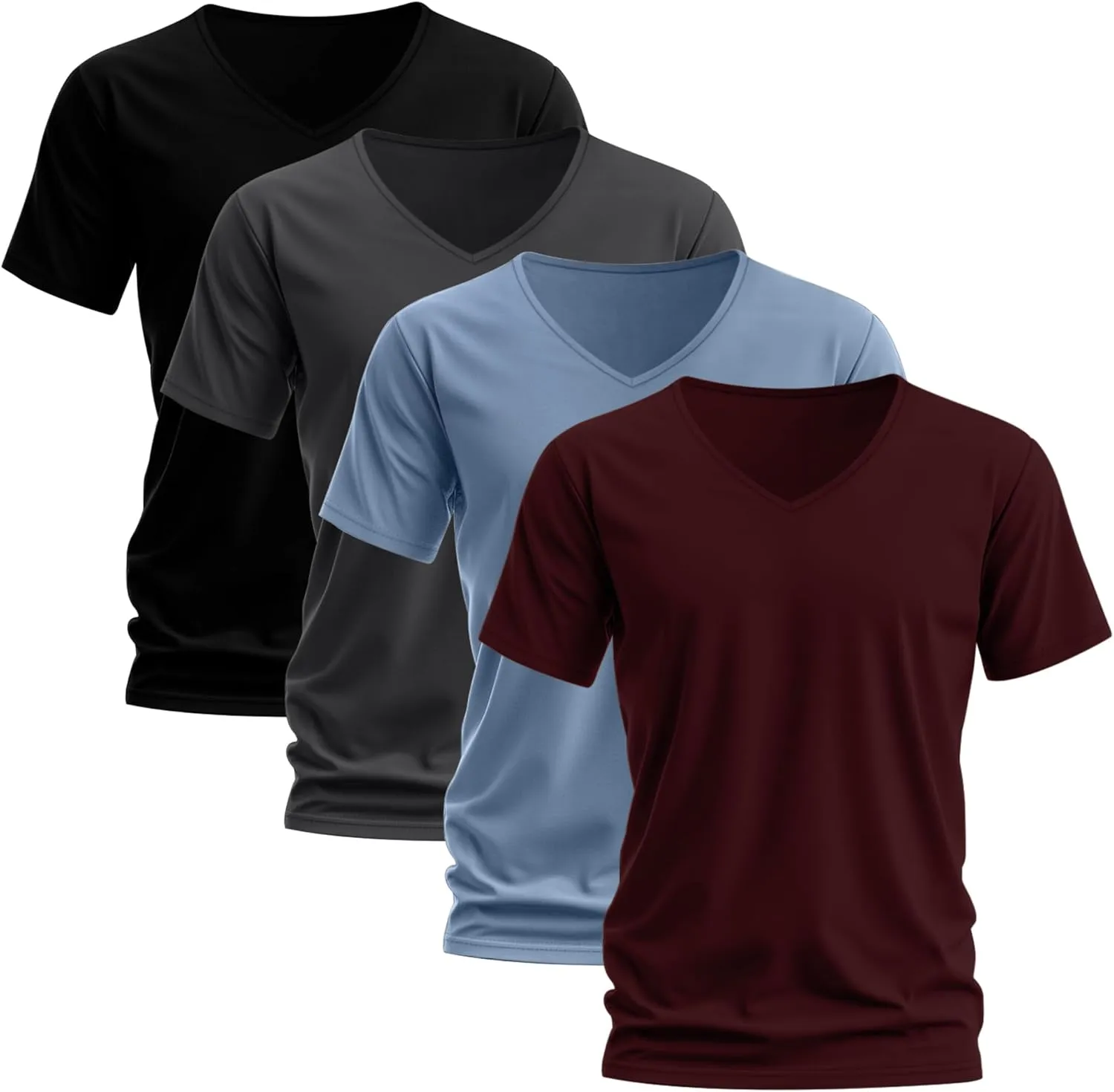 Huukeay 4 Pack Men's V Neck Cotton T Shirts M-7XL Regular Big and Tall Short Sleeve Tee 2025 Summer Clothing