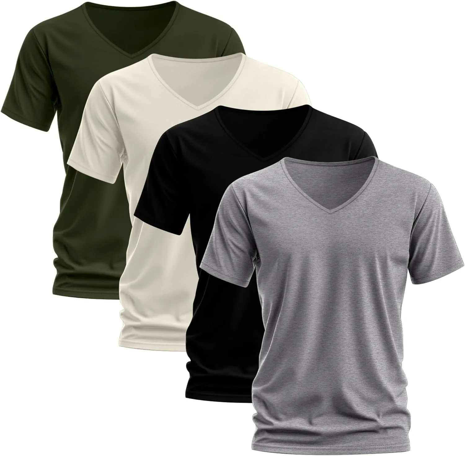 Huukeay 4 Pack Men's V Neck Cotton T Shirts M-7XL Regular Big and Tall Short Sleeve Tee 2025 Summer Clothing