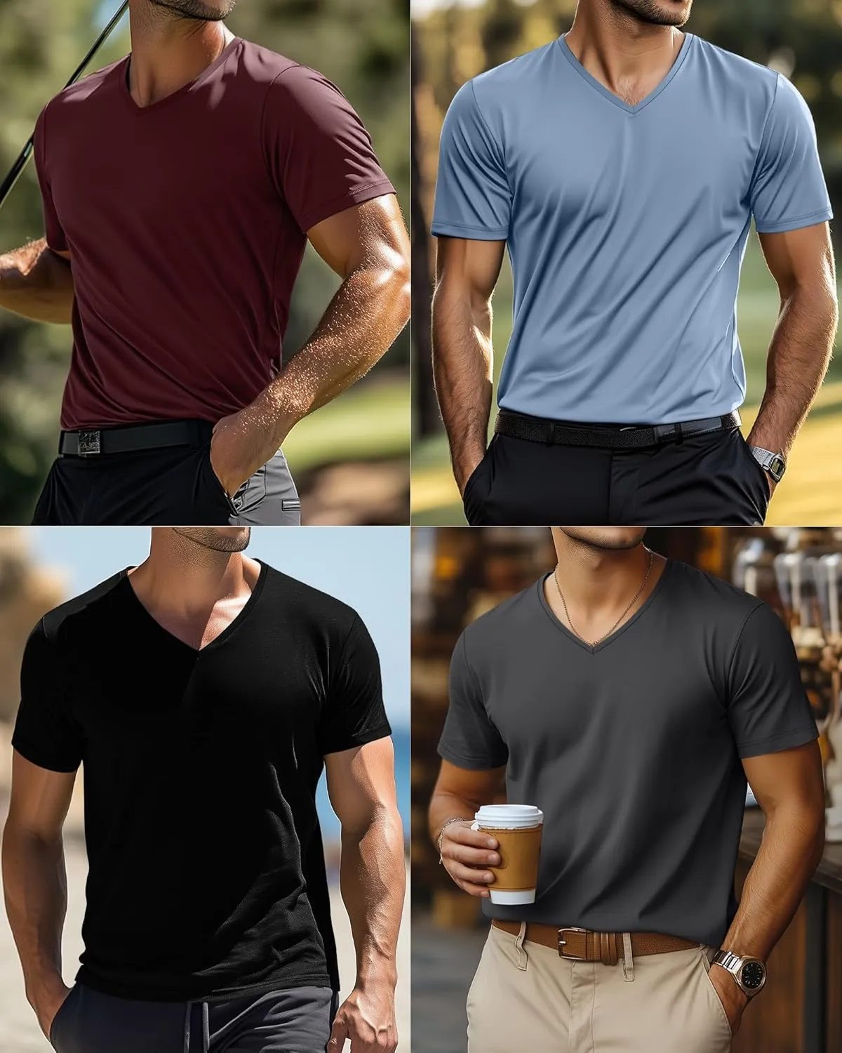 Huukeay 4 Pack Men's V Neck Cotton T Shirts M-7XL Regular Big and Tall Short Sleeve Tee 2025 Summer Clothing