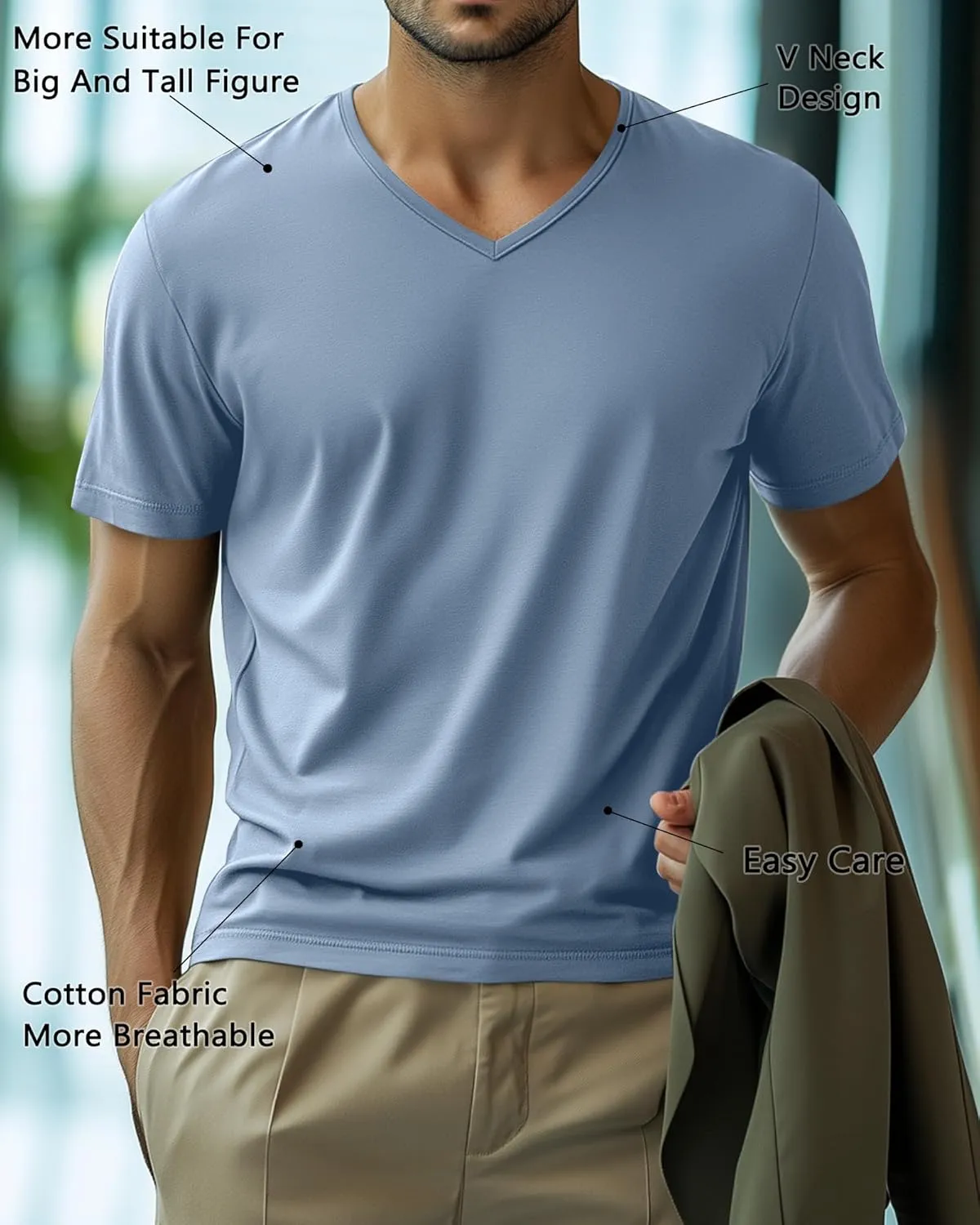 Huukeay 4 Pack Men's V Neck Cotton T Shirts M-7XL Regular Big and Tall Short Sleeve Tee 2025 Summer Clothing