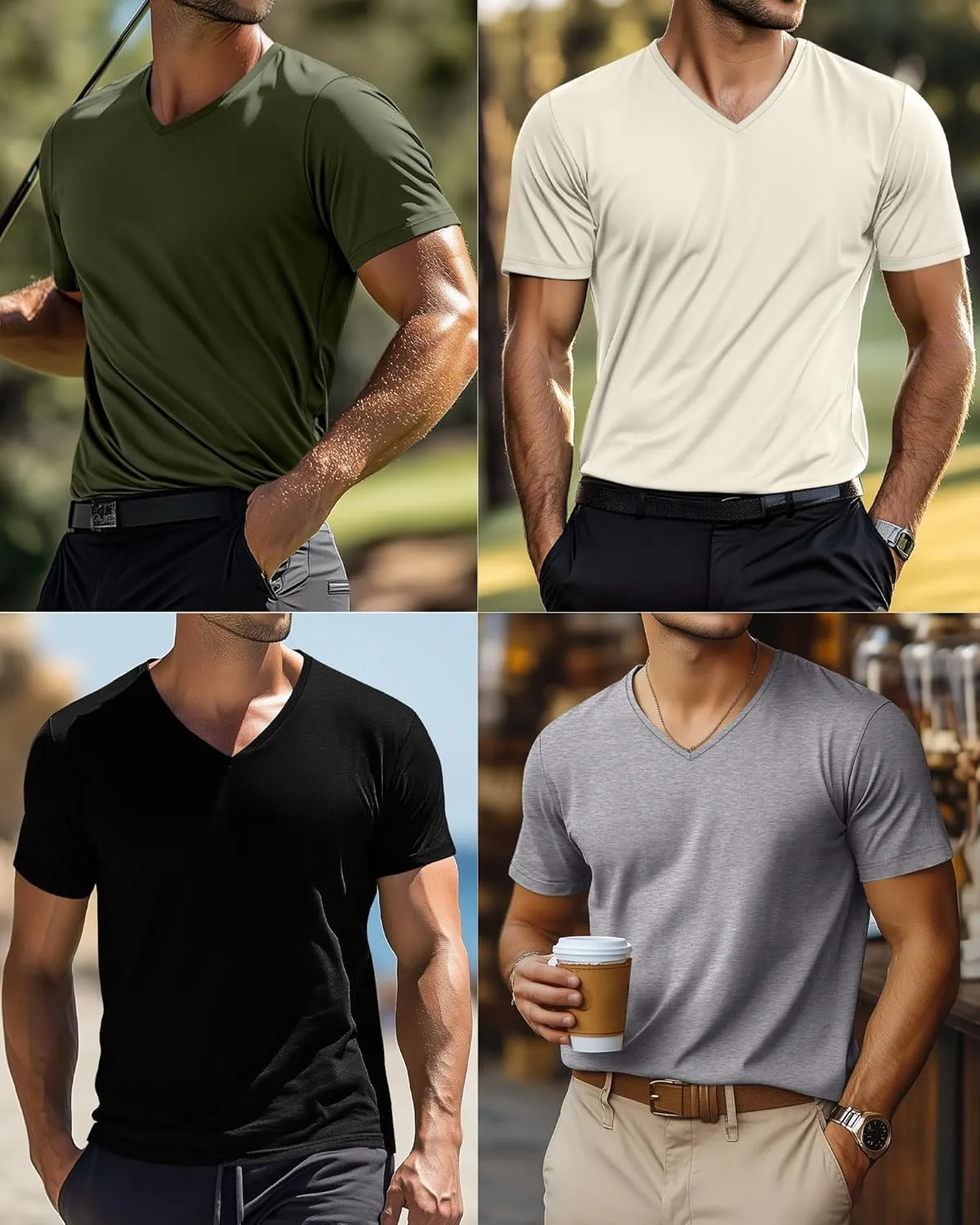 Huukeay 4 Pack Men's V Neck Cotton T Shirts M-7XL Regular Big and Tall Short Sleeve Tee 2025 Summer Clothing