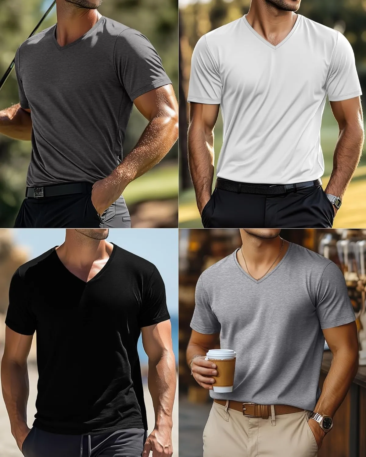 Huukeay 4 Pack Men's V Neck Cotton T Shirts M-7XL Regular Big and Tall Short Sleeve Tee 2025 Summer Clothing
