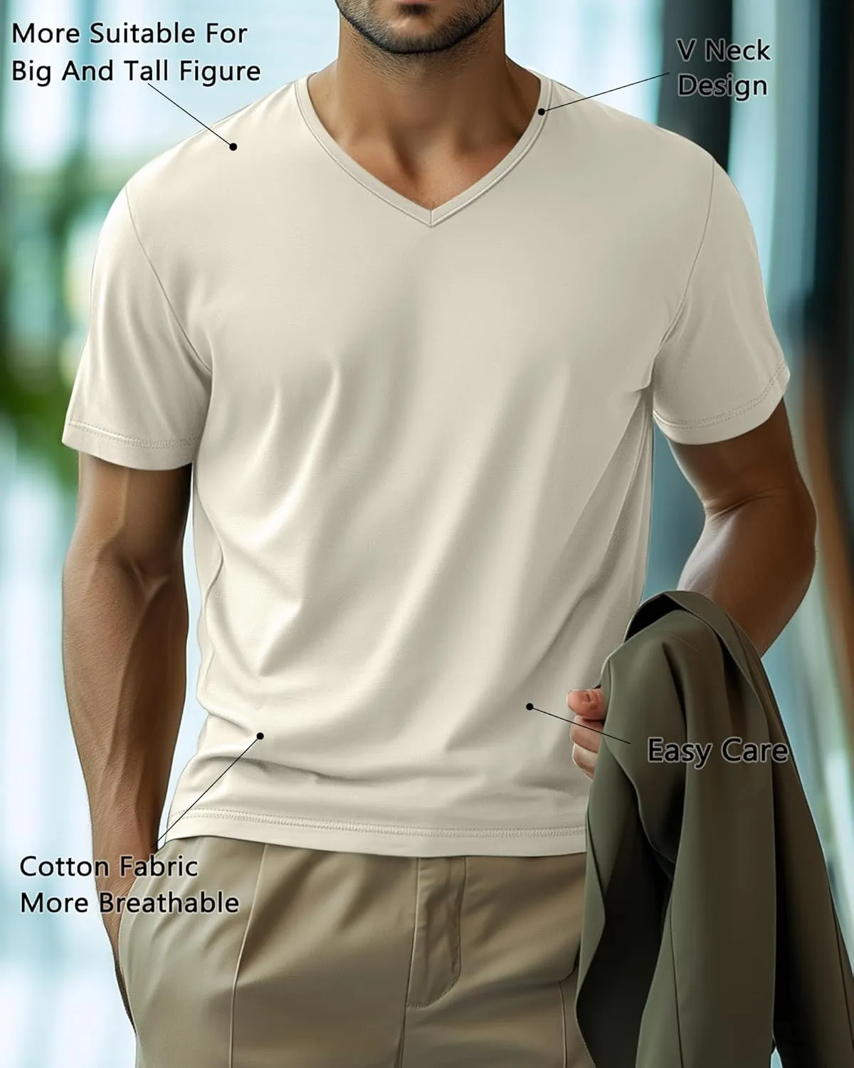 Huukeay 4 Pack Men's V Neck Cotton T Shirts M-7XL Regular Big and Tall Short Sleeve Tee 2025 Summer Clothing