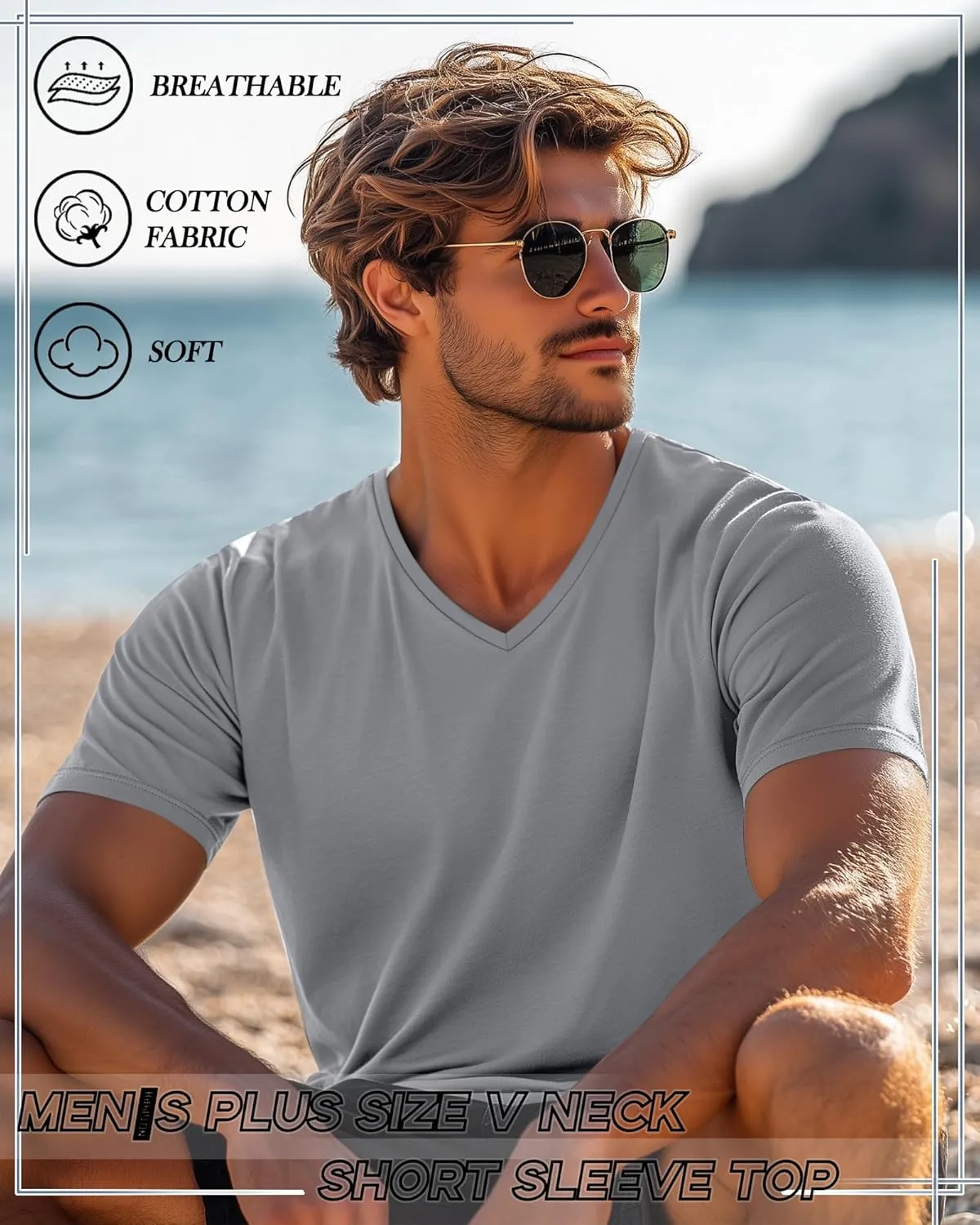 Huukeay 4 Pack Men's V Neck Cotton T Shirts M-7XL Regular Big and Tall Short Sleeve Tee 2025 Summer Clothing