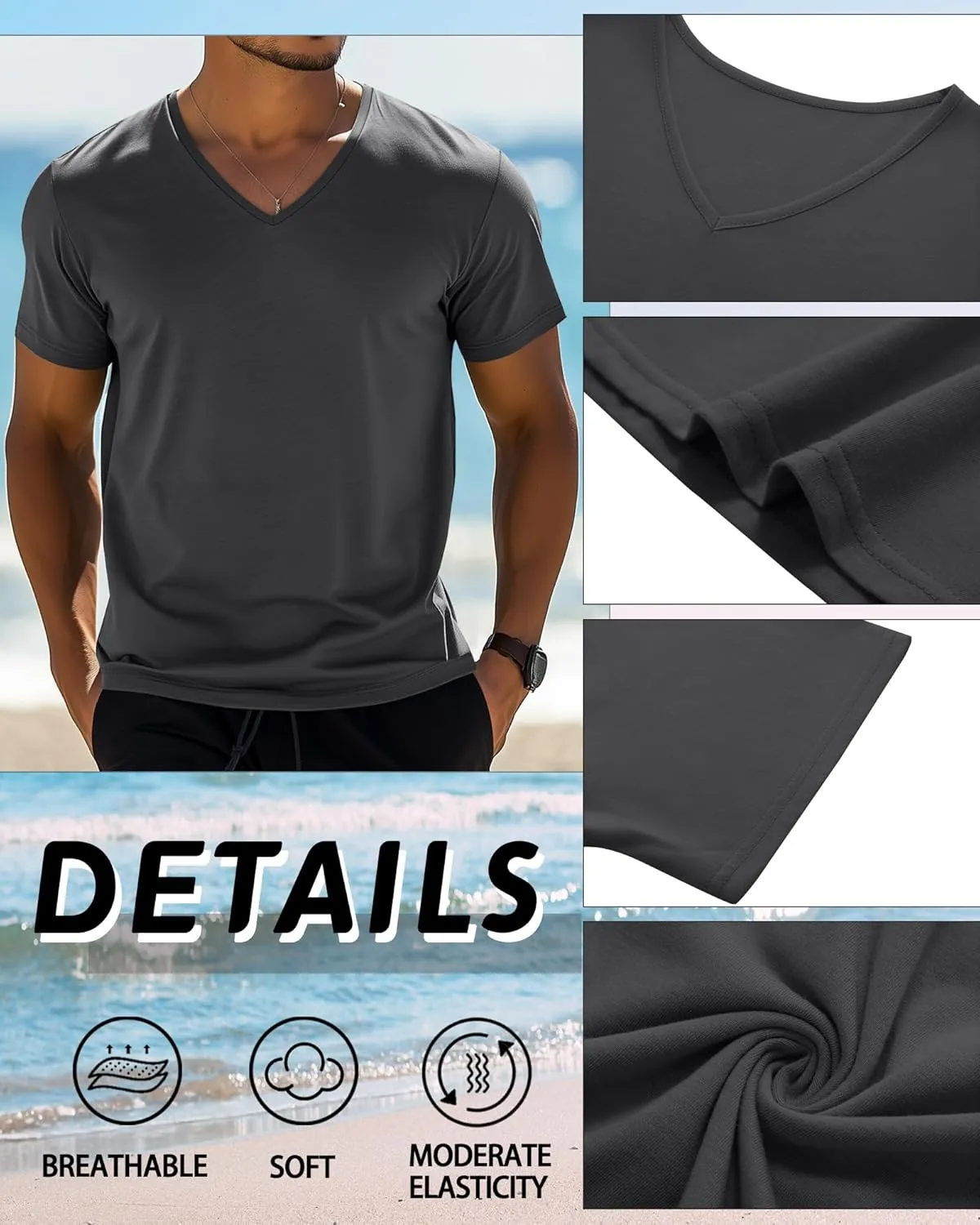 Huukeay 4 Pack Men's V Neck Cotton T Shirts M-7XL Regular Big and Tall Short Sleeve Tee 2025 Summer Clothing