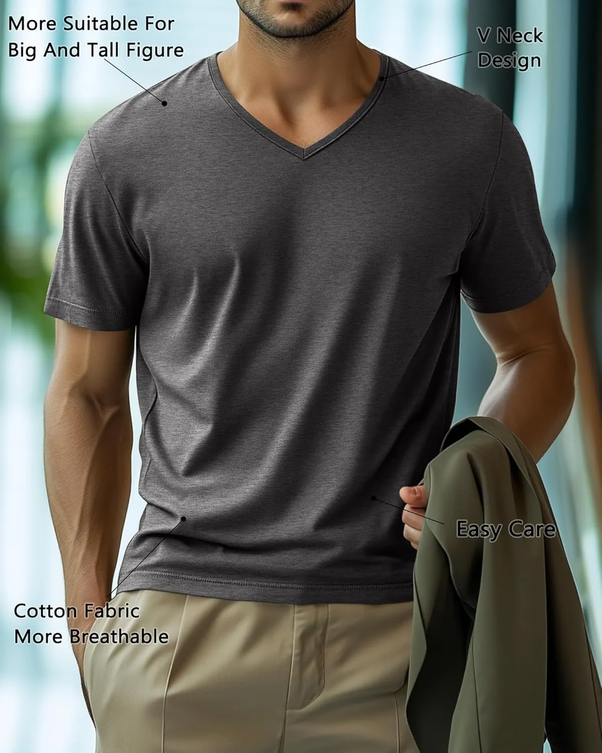 Huukeay 4 Pack Men's V Neck Cotton T Shirts M-7XL Regular Big and Tall Short Sleeve Tee 2025 Summer Clothing