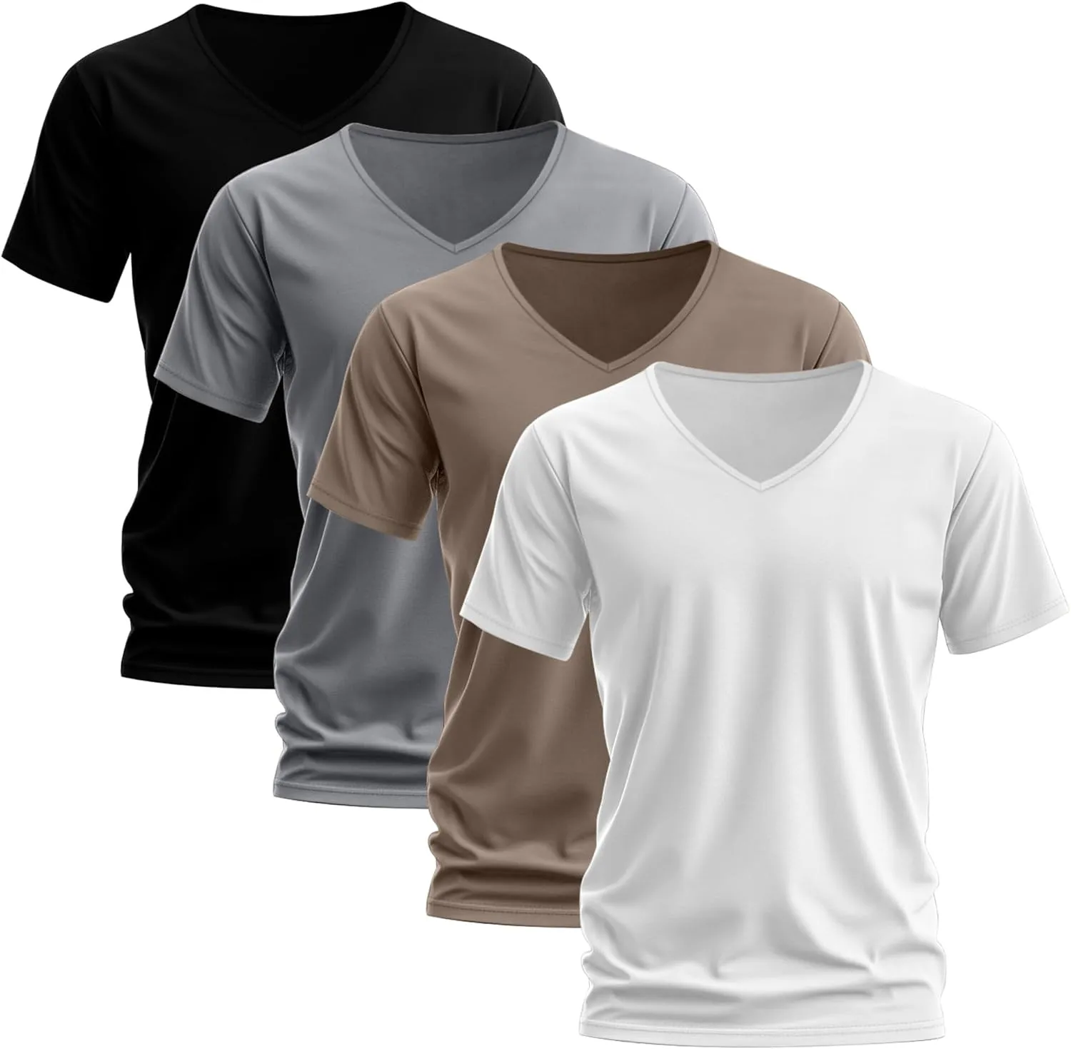 Huukeay 4 Pack Men's V Neck Cotton T Shirts M-7XL Regular Big and Tall Short Sleeve Tee 2025 Summer Clothing