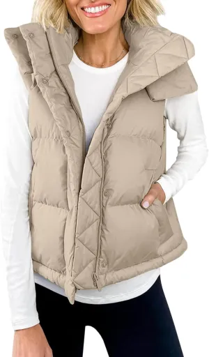 Imily Bela Womens Quilted Puffer Vest Hooded Winter Casual Stand Collar Gilet With Pockets