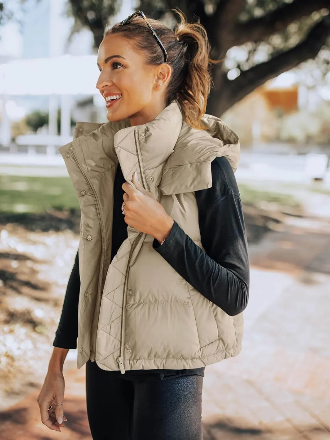 Imily Bela Womens Quilted Puffer Vest Hooded Winter Casual Stand Collar Gilet With Pockets