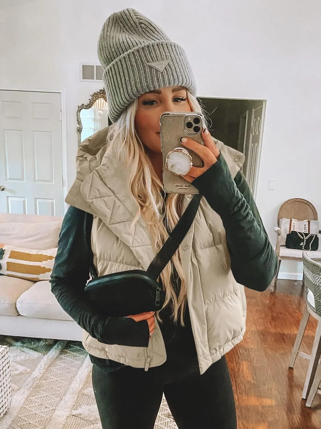 Imily Bela Womens Quilted Puffer Vest Hooded Winter Casual Stand Collar Gilet With Pockets