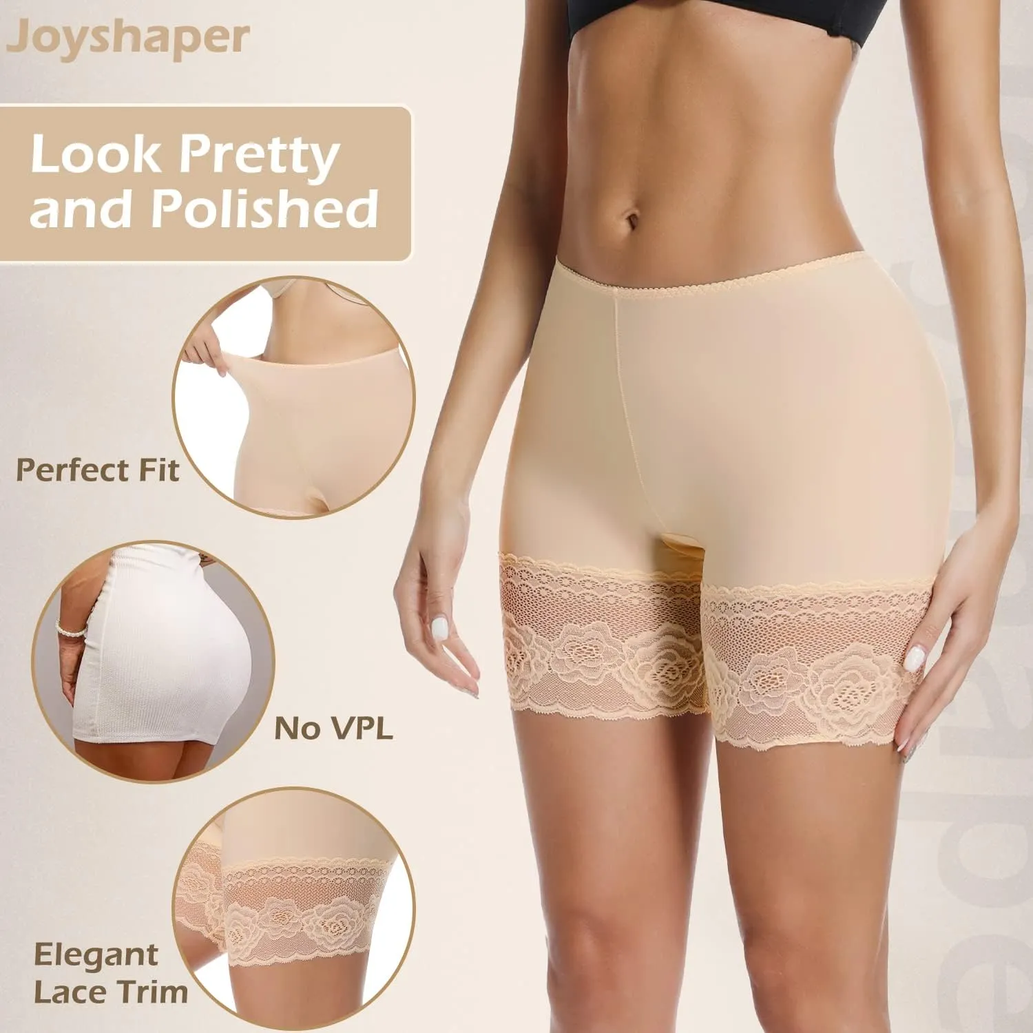 JOYSHAPER Slip Shorts for Under Dresses Women Seamless Boyshorts Panties Anti Chafing Underwear Shorts