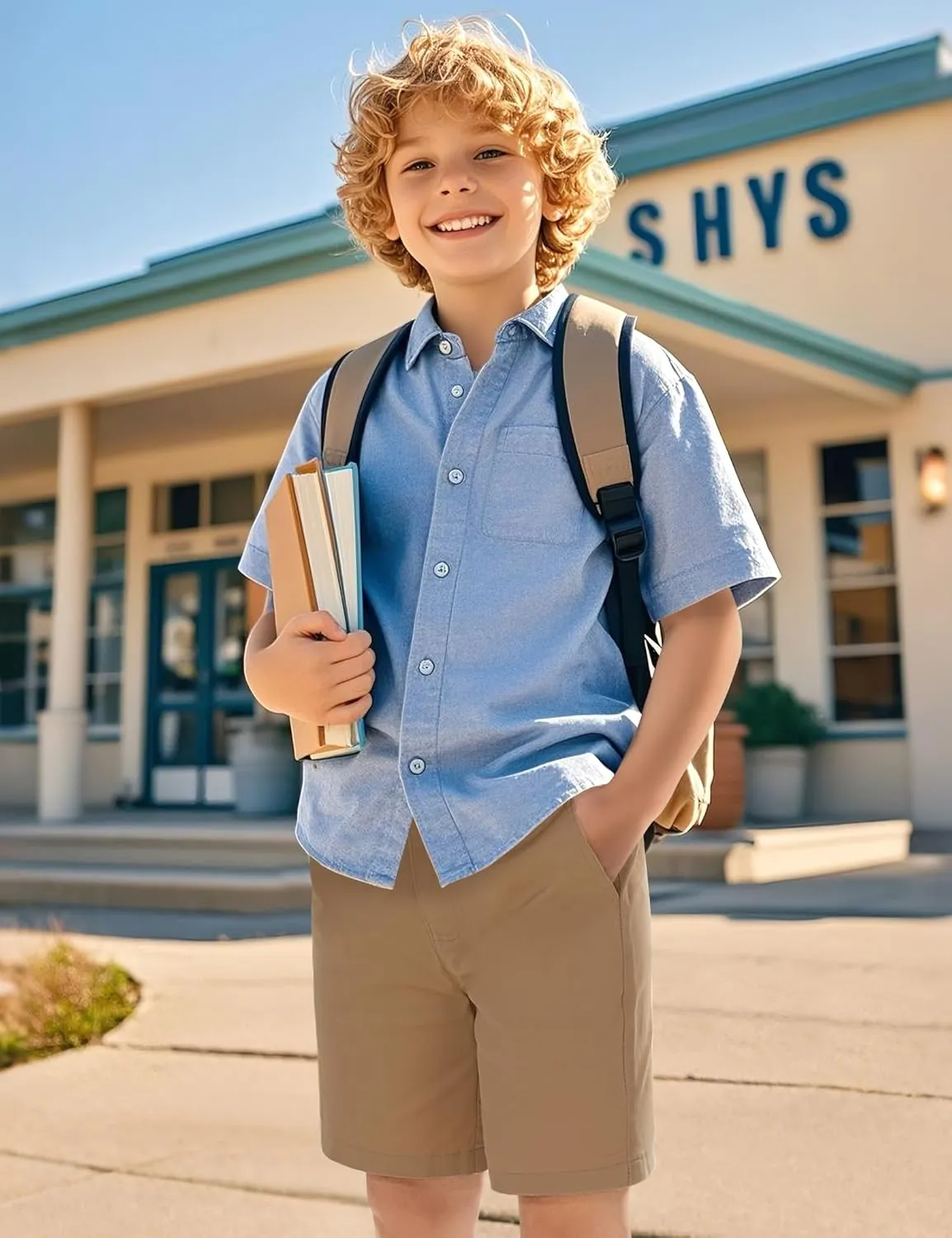 KEREDA Boys School Uniform Golf Shorts Pull On Preppy Shorts Kids Clothes with Pockets