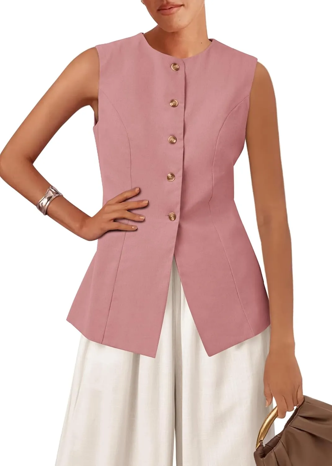 KIRUNDO Blazer Vest for Women Trendy 2025 Dressy Business Casual Summer Button Down Sleeveless Work Suit Waistcoat Tops