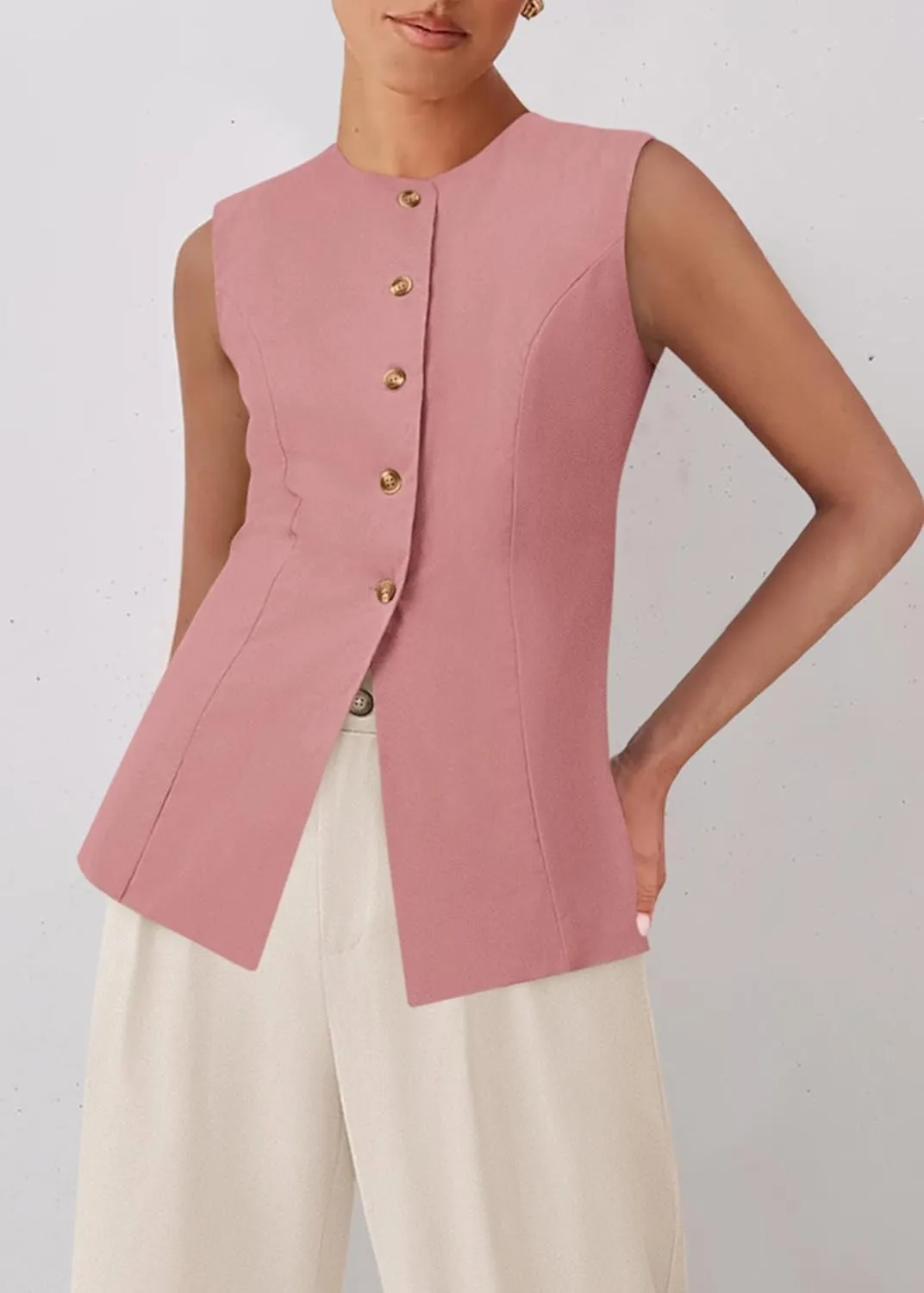 KIRUNDO Blazer Vest for Women Trendy 2025 Dressy Business Casual Summer Button Down Sleeveless Work Suit Waistcoat Tops