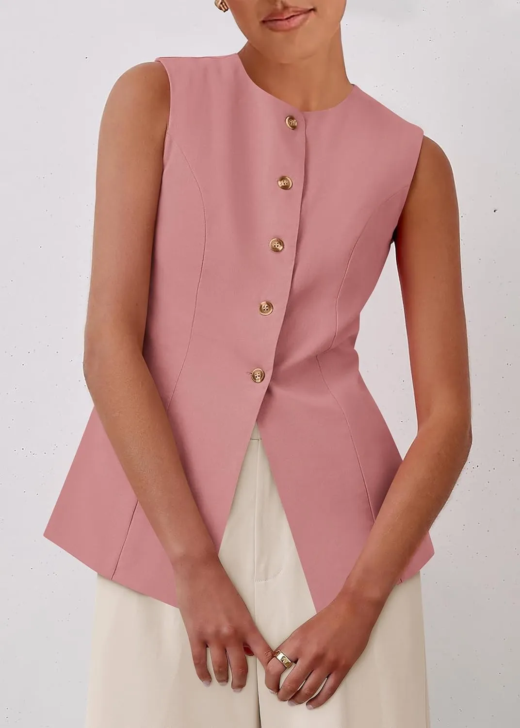 KIRUNDO Blazer Vest for Women Trendy 2025 Dressy Business Casual Summer Button Down Sleeveless Work Suit Waistcoat Tops