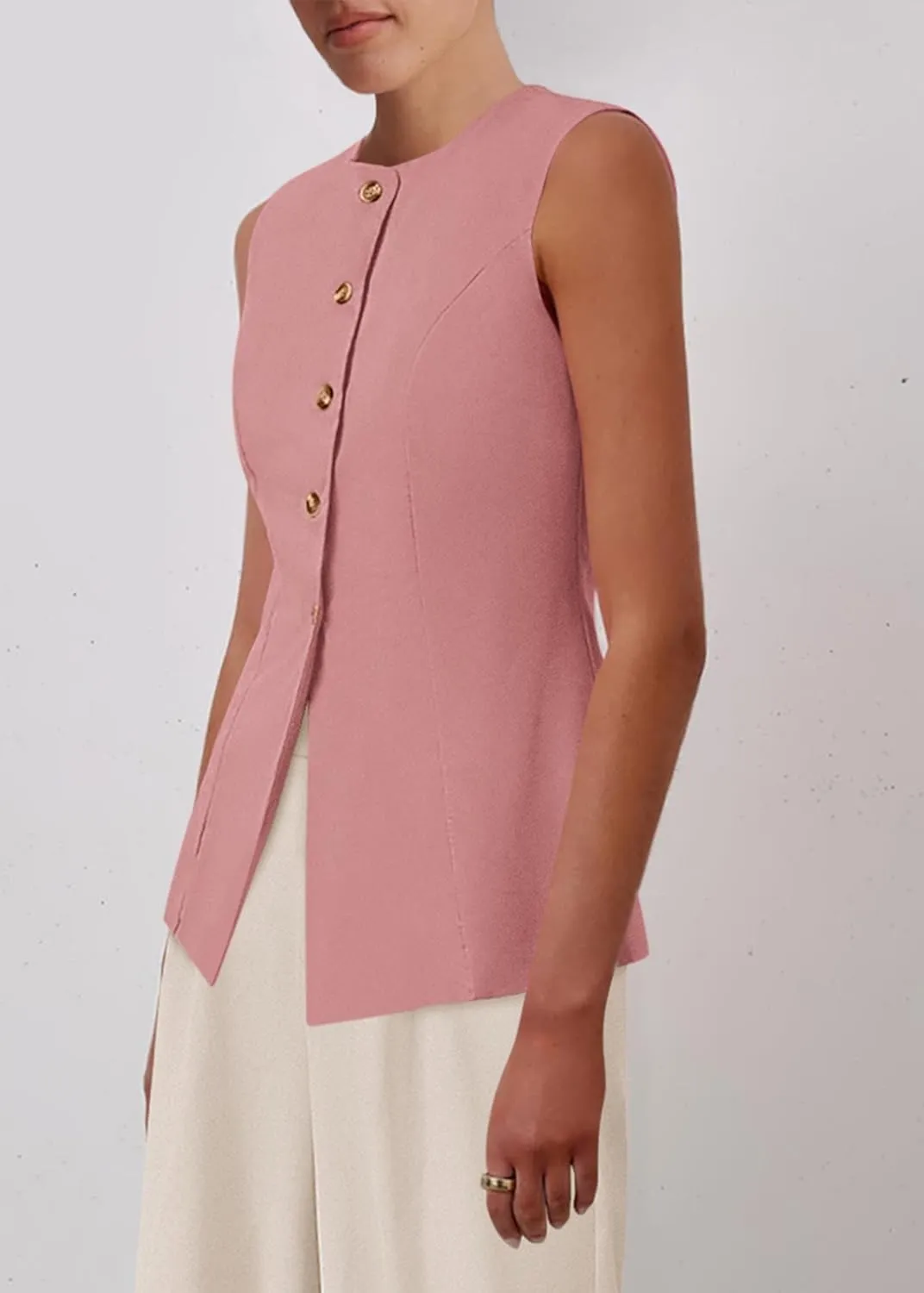 KIRUNDO Blazer Vest for Women Trendy 2025 Dressy Business Casual Summer Button Down Sleeveless Work Suit Waistcoat Tops