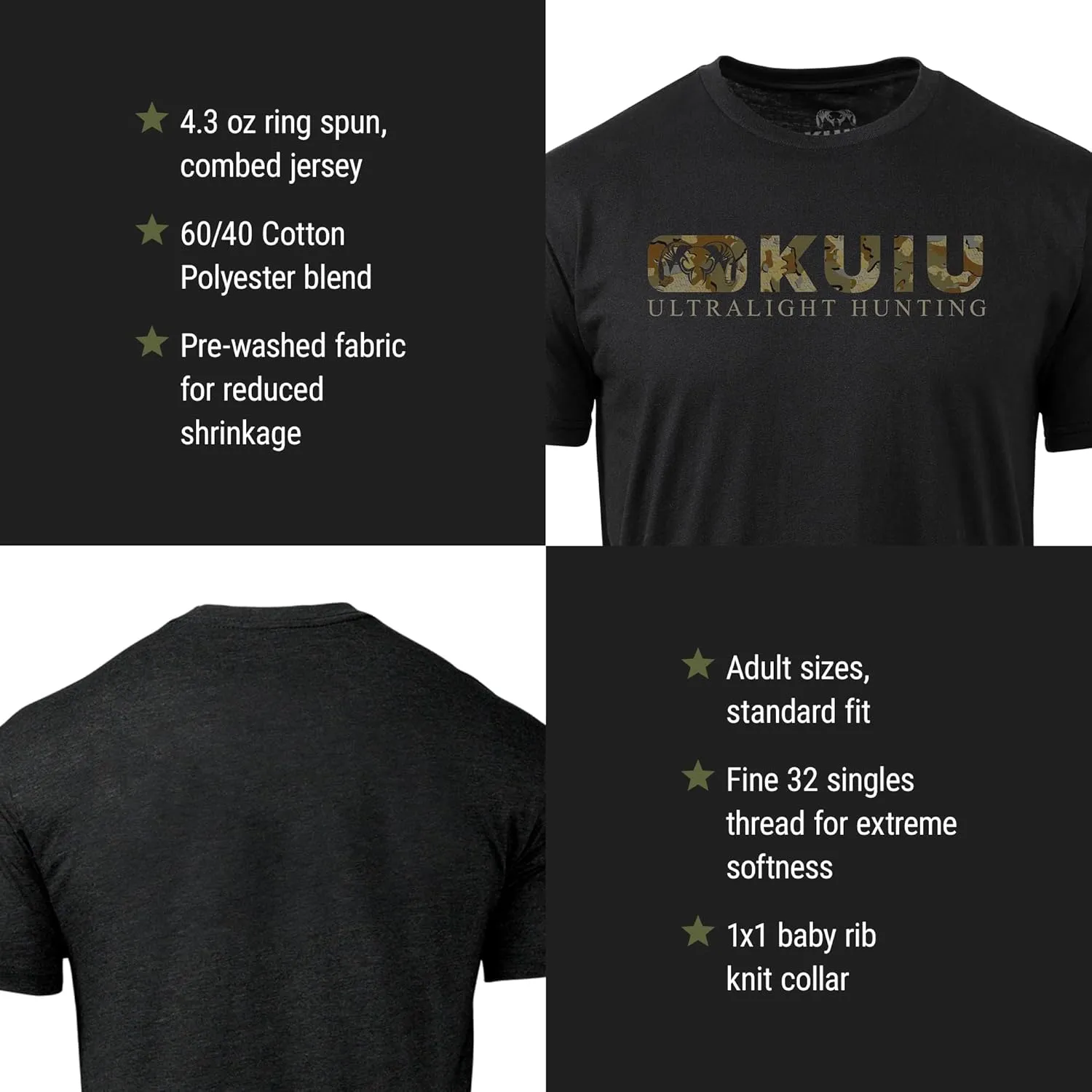 KUIU Valo Block Logo T-Shirt - Men's Lightweight Cotton-Poly Blend, Pre-Washed, Soft Crew Neck Tee Grey