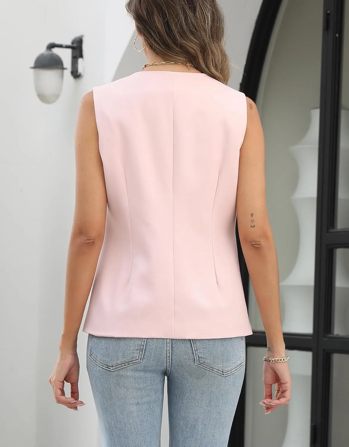 Ladyful Womens Sleeveless Blazer Vest Tops Casual Dressy V Neck Suit Vest Lightweight Work Business Waistcoat Vest