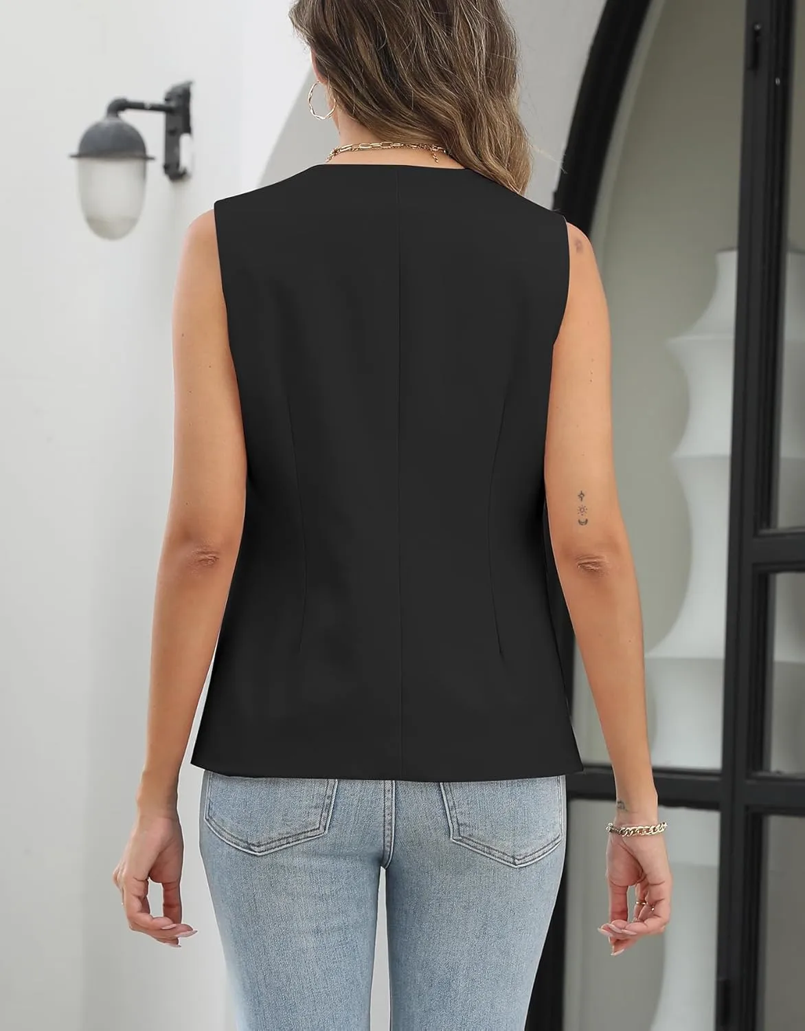Ladyful Womens Sleeveless Blazer Vest Tops Casual Dressy V Neck Suit Vest Lightweight Work Business Waistcoat Vest