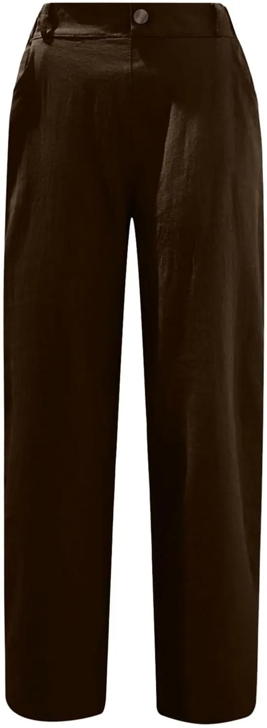 Lastesso Linen Pants Women Spring Summer Lounge Capris Vintage High Waist Straight Cotton Linen Pants Loose Ladies Trouser