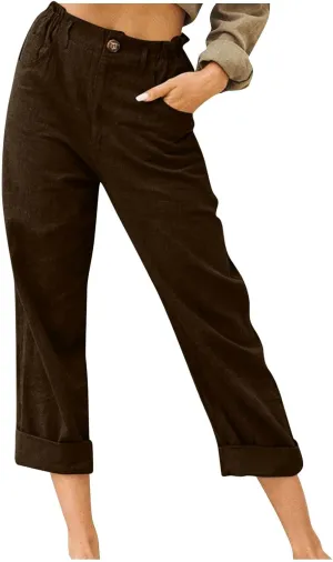 Lastesso Linen Pants Women Spring Summer Lounge Capris Vintage High Waist Straight Cotton Linen Pants Loose Ladies Trouser