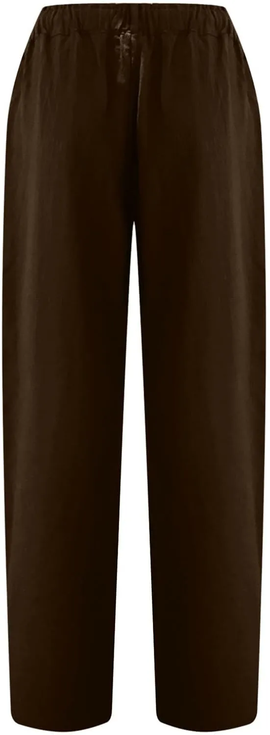 Lastesso Linen Pants Women Spring Summer Lounge Capris Vintage High Waist Straight Cotton Linen Pants Loose Ladies Trouser