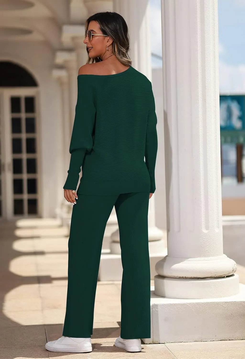 LaSuiveur Women's 2 Piece Outfits Sweater Set Long Sleeve Knit Pullover Wide Leg Pants Sweatsuit Lounge Set
