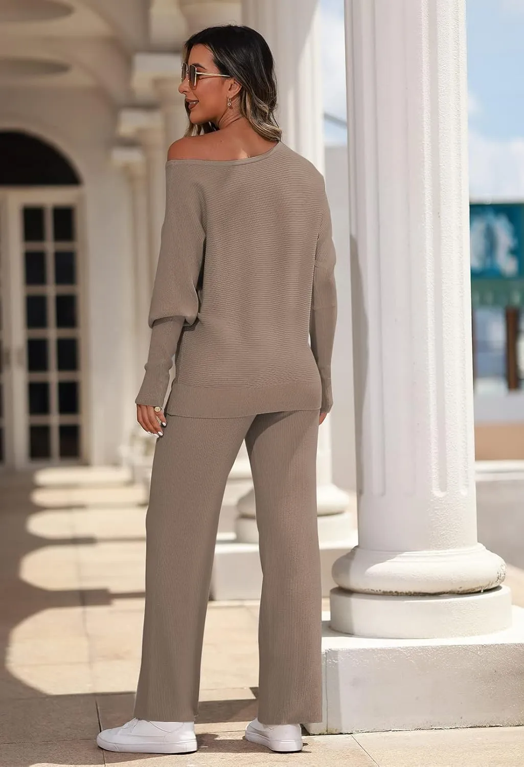 LaSuiveur Women's 2 Piece Outfits Sweater Set Long Sleeve Knit Pullover Wide Leg Pants Sweatsuit Lounge Set