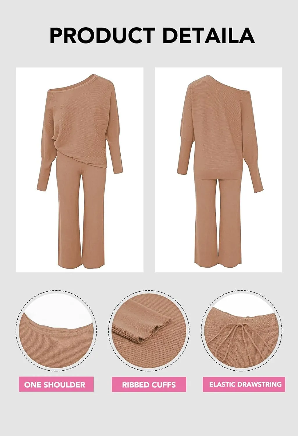 LaSuiveur Women's 2 Piece Outfits Sweater Set Long Sleeve Knit Pullover Wide Leg Pants Sweatsuit Lounge Set