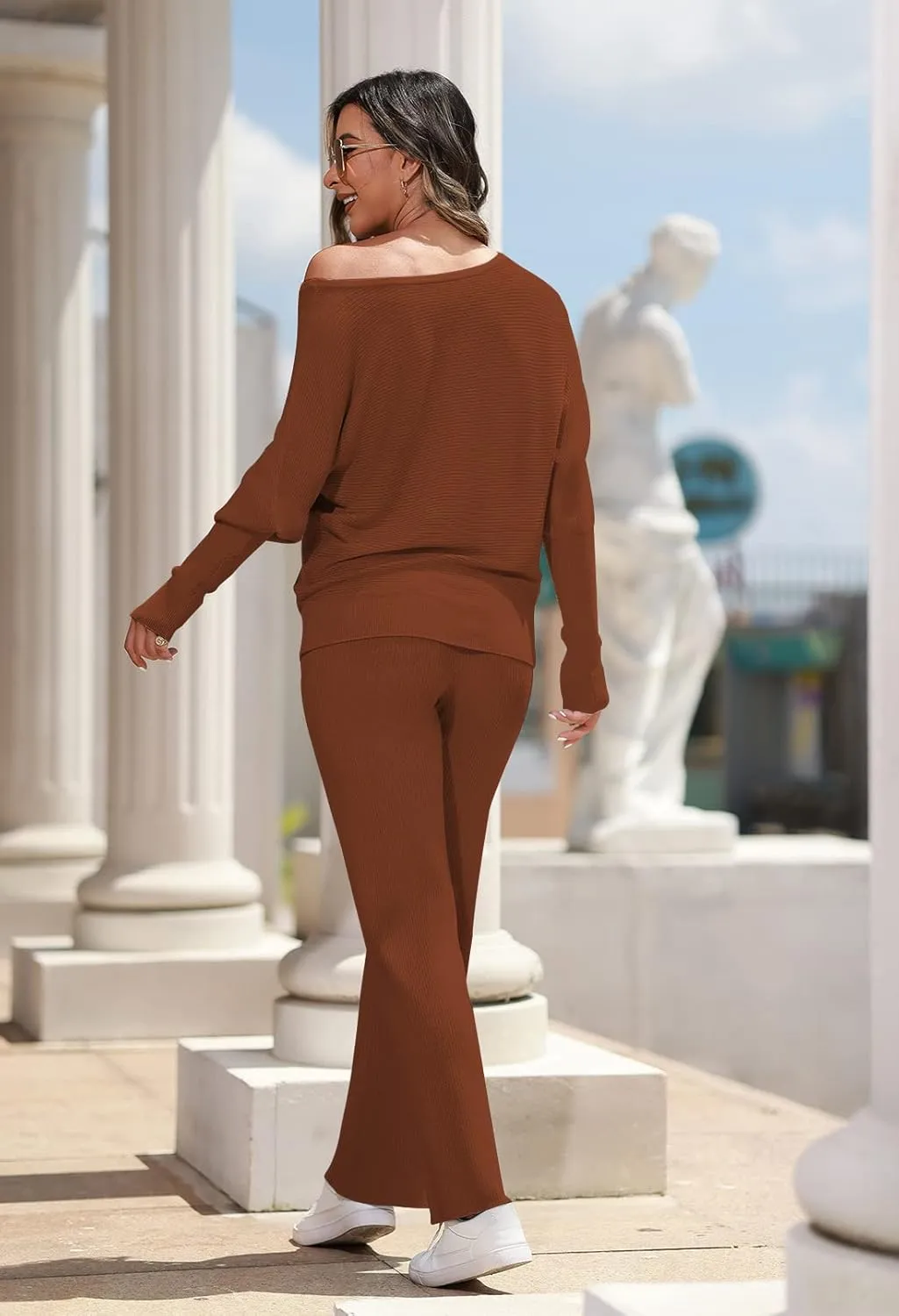 LaSuiveur Women's 2 Piece Outfits Sweater Set Long Sleeve Knit Pullover Wide Leg Pants Sweatsuit Lounge Set