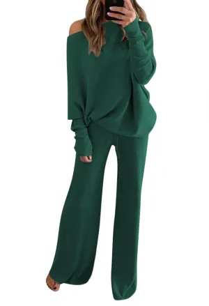 LaSuiveur Women's 2 Piece Outfits Sweater Set Long Sleeve Knit Pullover Wide Leg Pants Sweatsuit Lounge Set