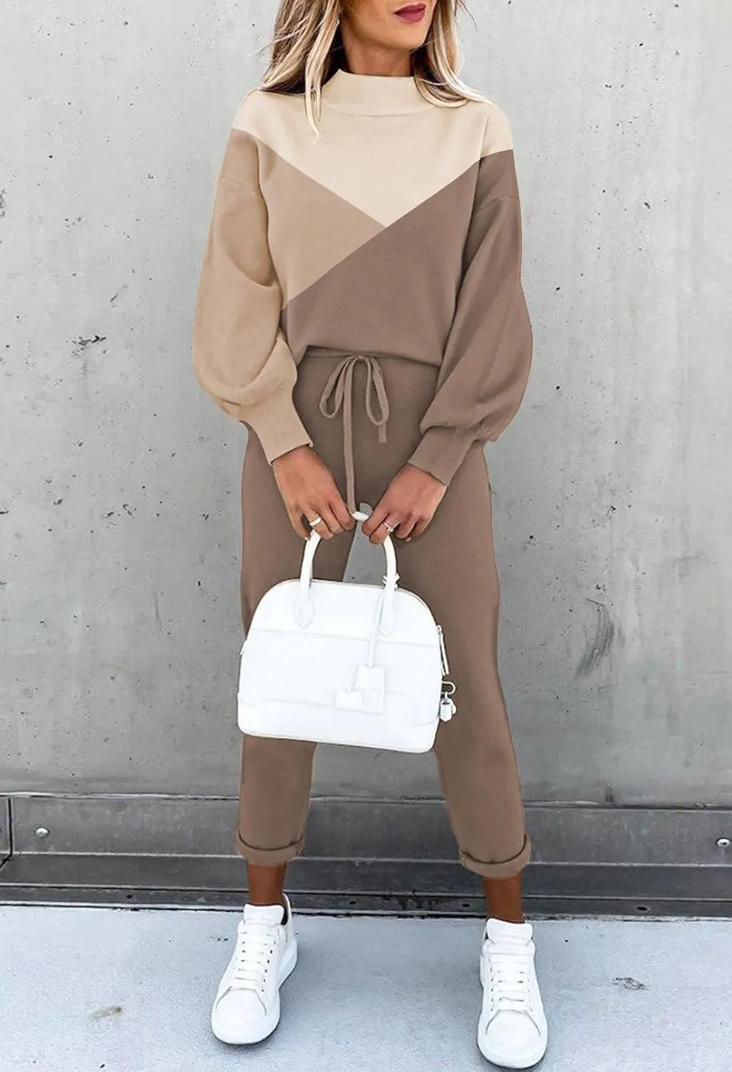 LaSuiveur Women's Two Piece Outfits Sweater Sets Knit Pullover with Drawstring Long Pants Tracksuit Lounge Set