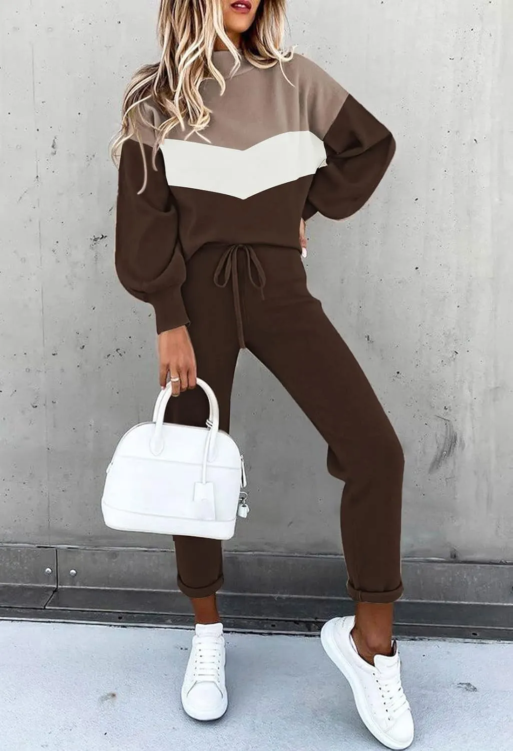 LaSuiveur Women's Two Piece Outfits Sweater Sets Knit Pullover with Drawstring Long Pants Tracksuit Lounge Set