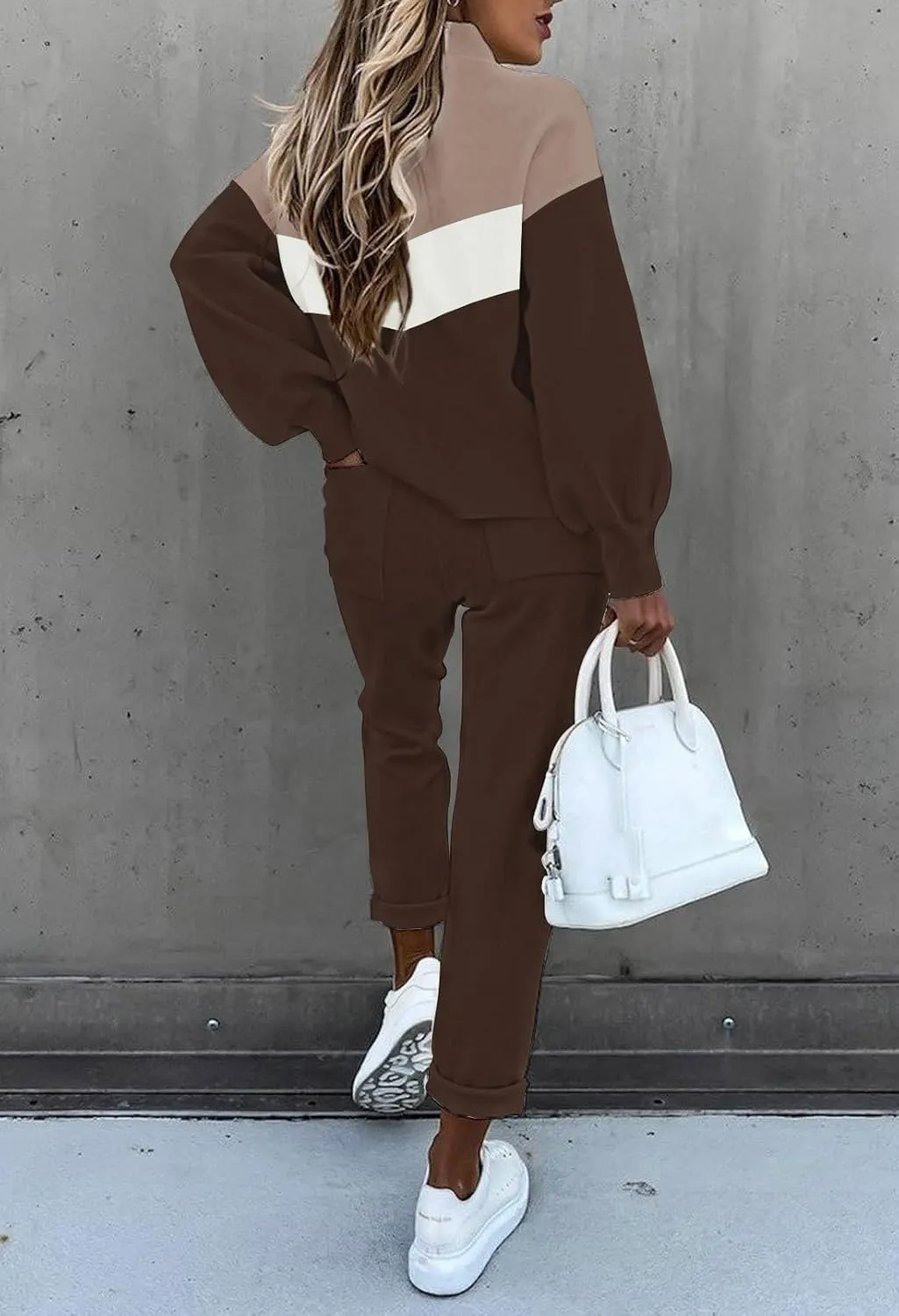 LaSuiveur Women's Two Piece Outfits Sweater Sets Knit Pullover with Drawstring Long Pants Tracksuit Lounge Set