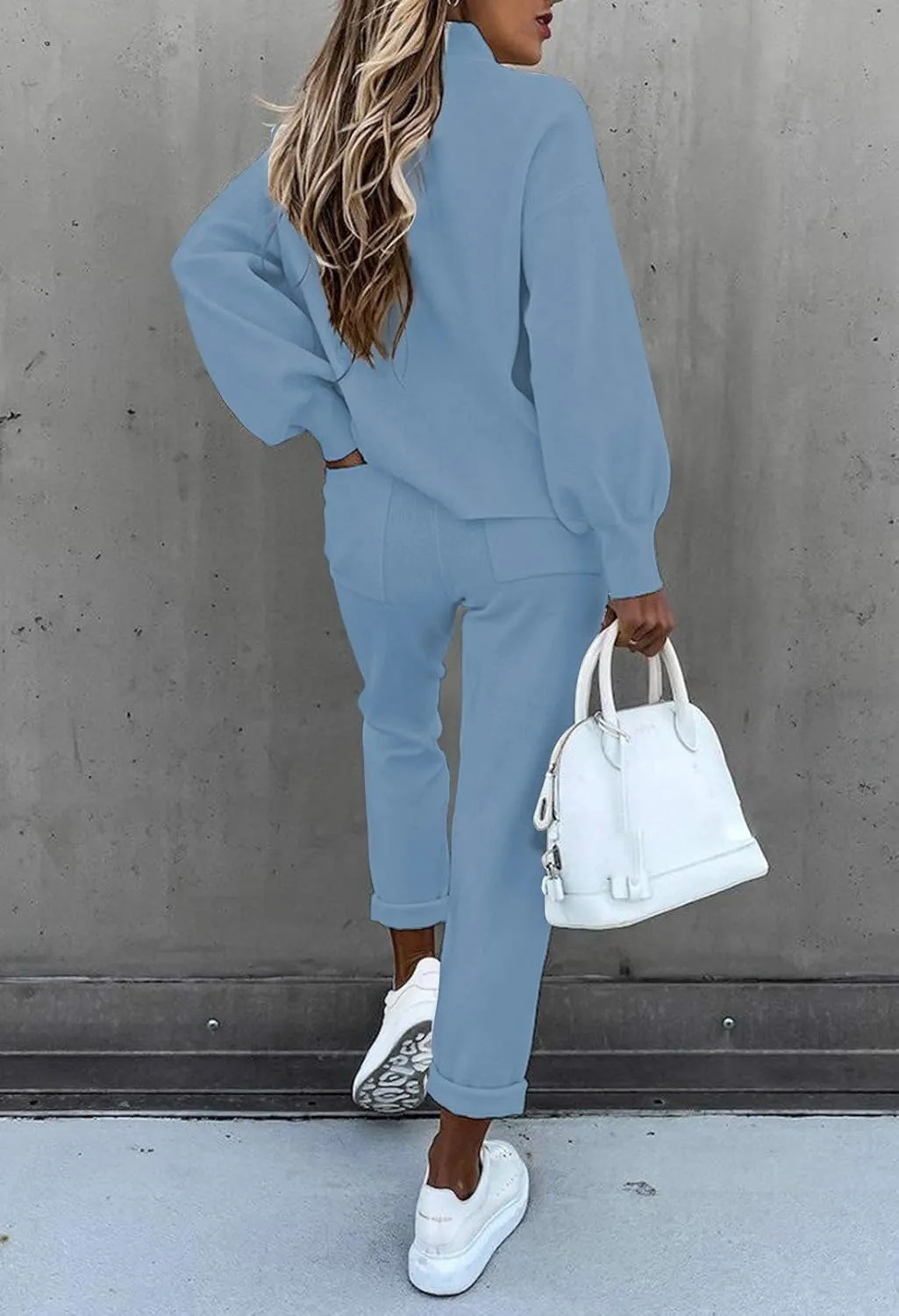 LaSuiveur Women's Two Piece Outfits Sweater Sets Knit Pullover with Drawstring Long Pants Tracksuit Lounge Set