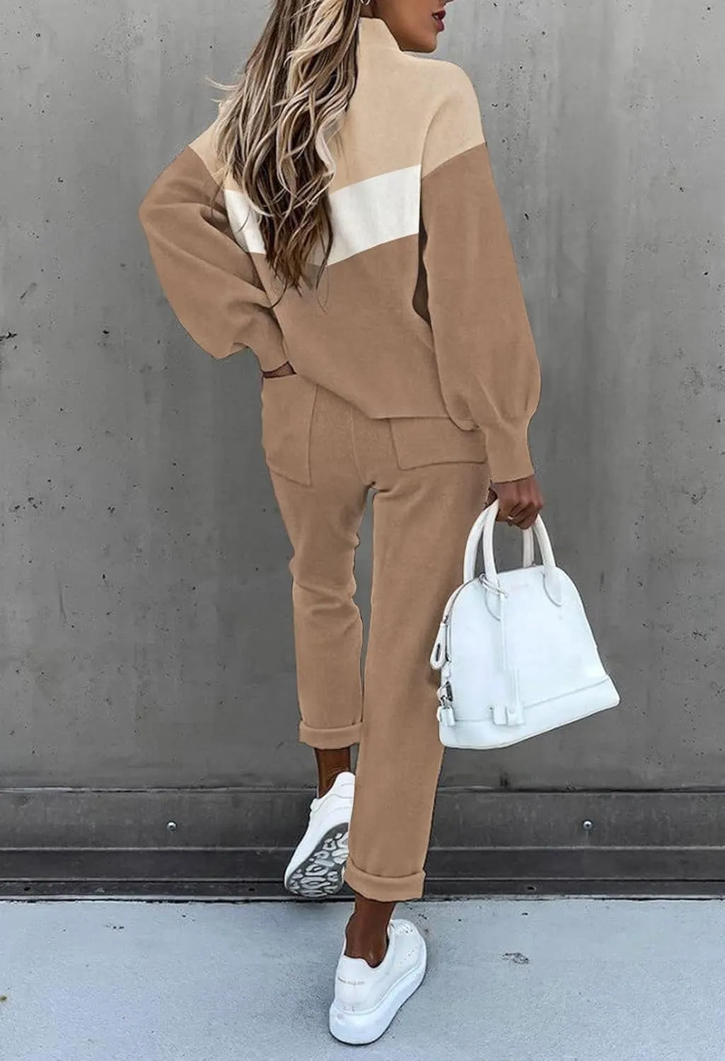LaSuiveur Women's Two Piece Outfits Sweater Sets Knit Pullover with Drawstring Long Pants Tracksuit Lounge Set